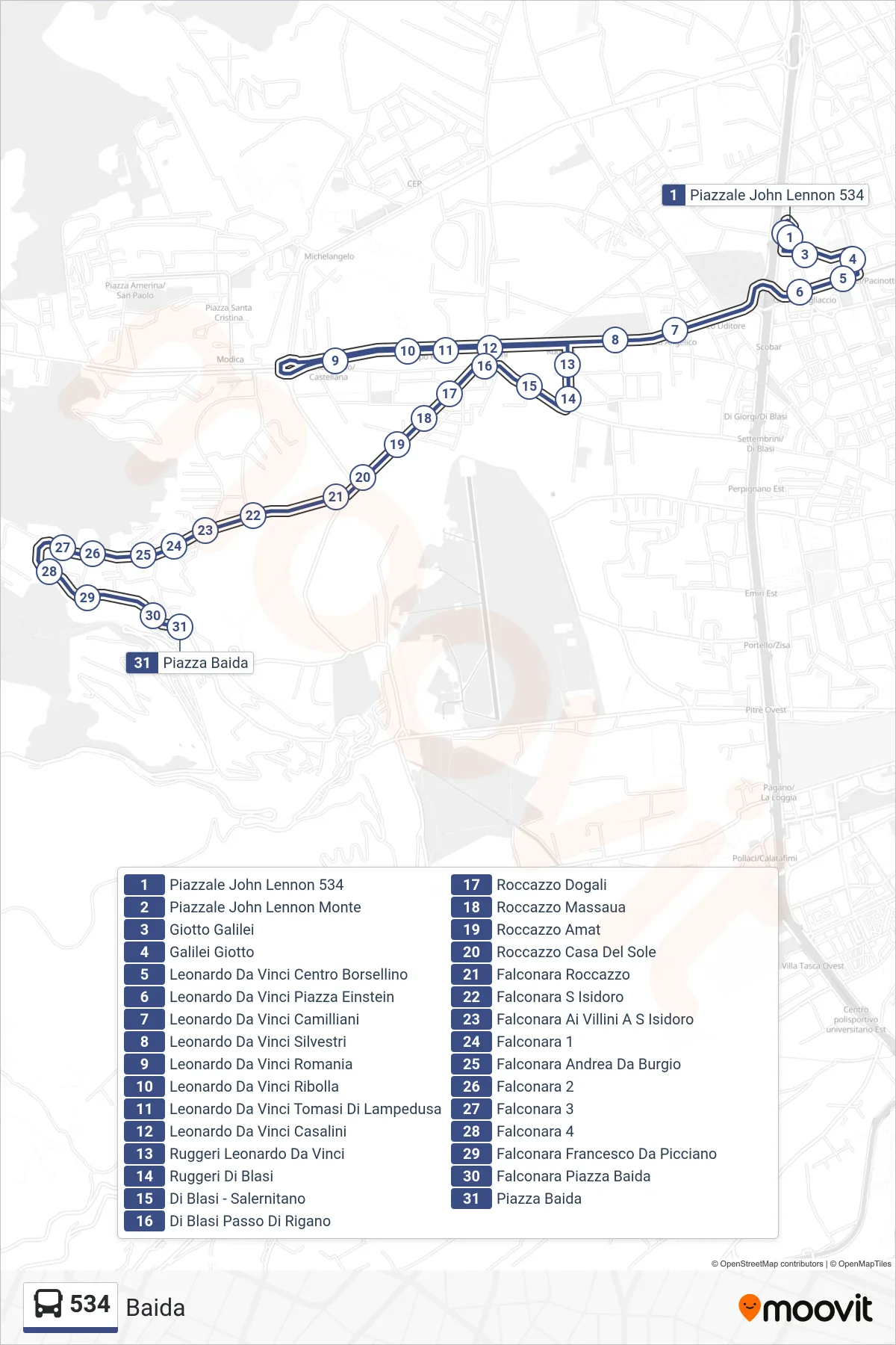 Linea 534 bus (Baida) - Percorsi e fermate sulla mappa