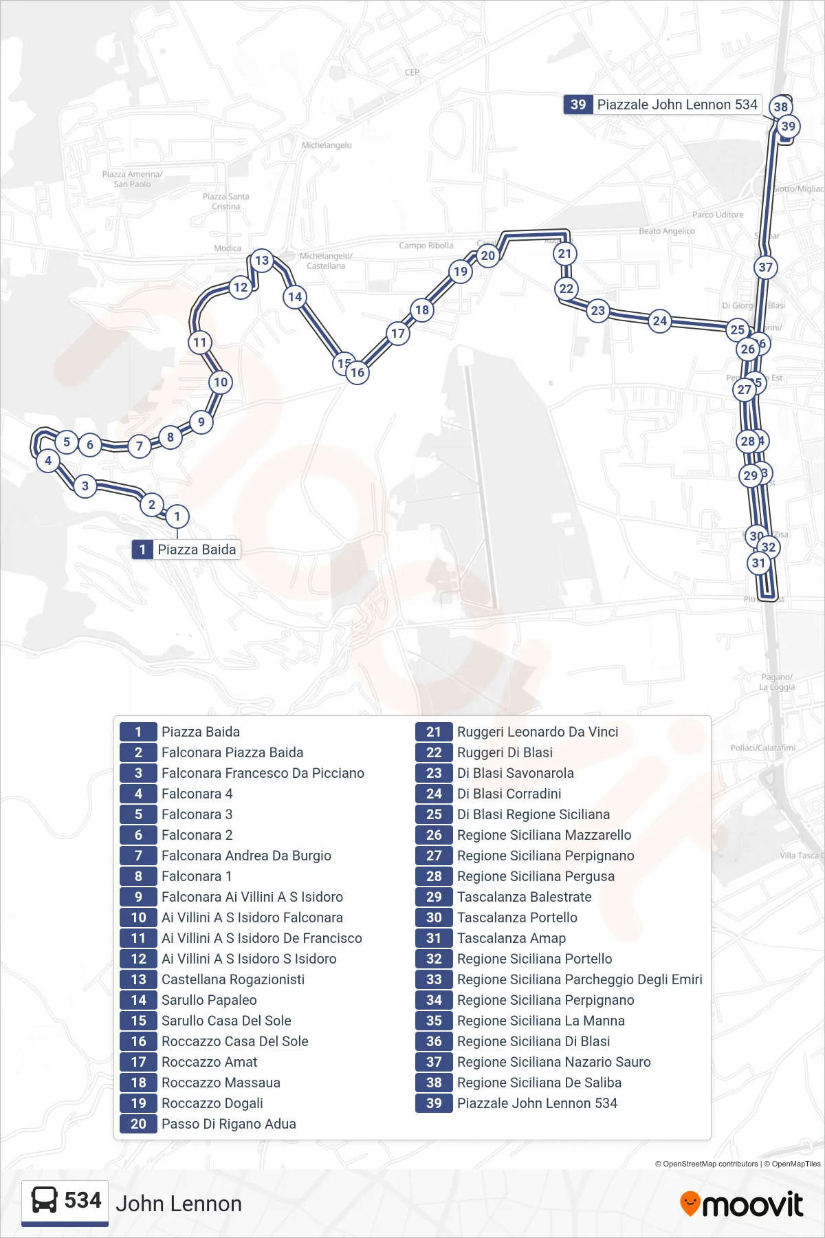 Linea 534 bus (John Lennon) - Percorsi e fermate sulla mappa