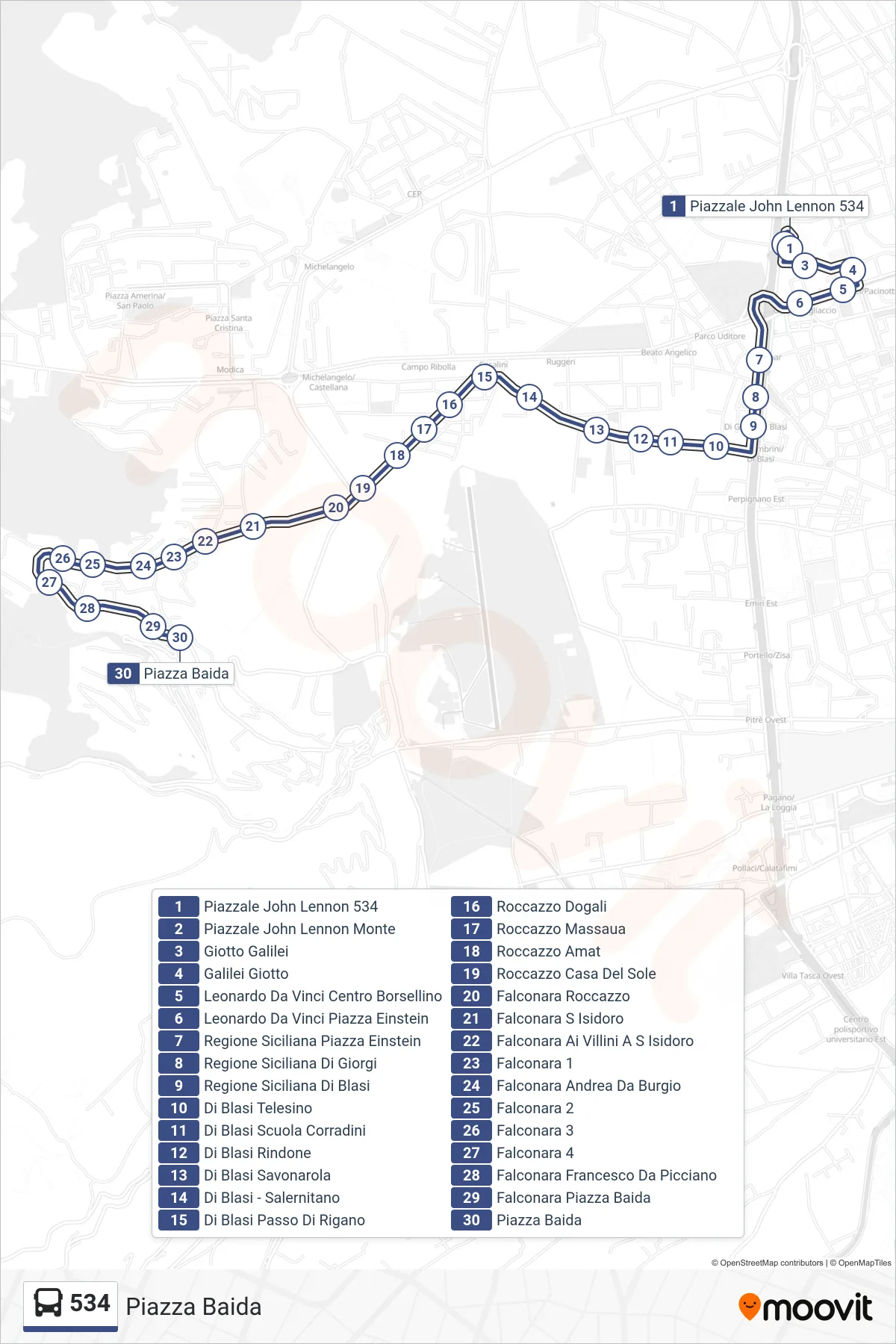 Linea 534  bus (Piazza Baida) - Percorsi e fermate sulla mappa
