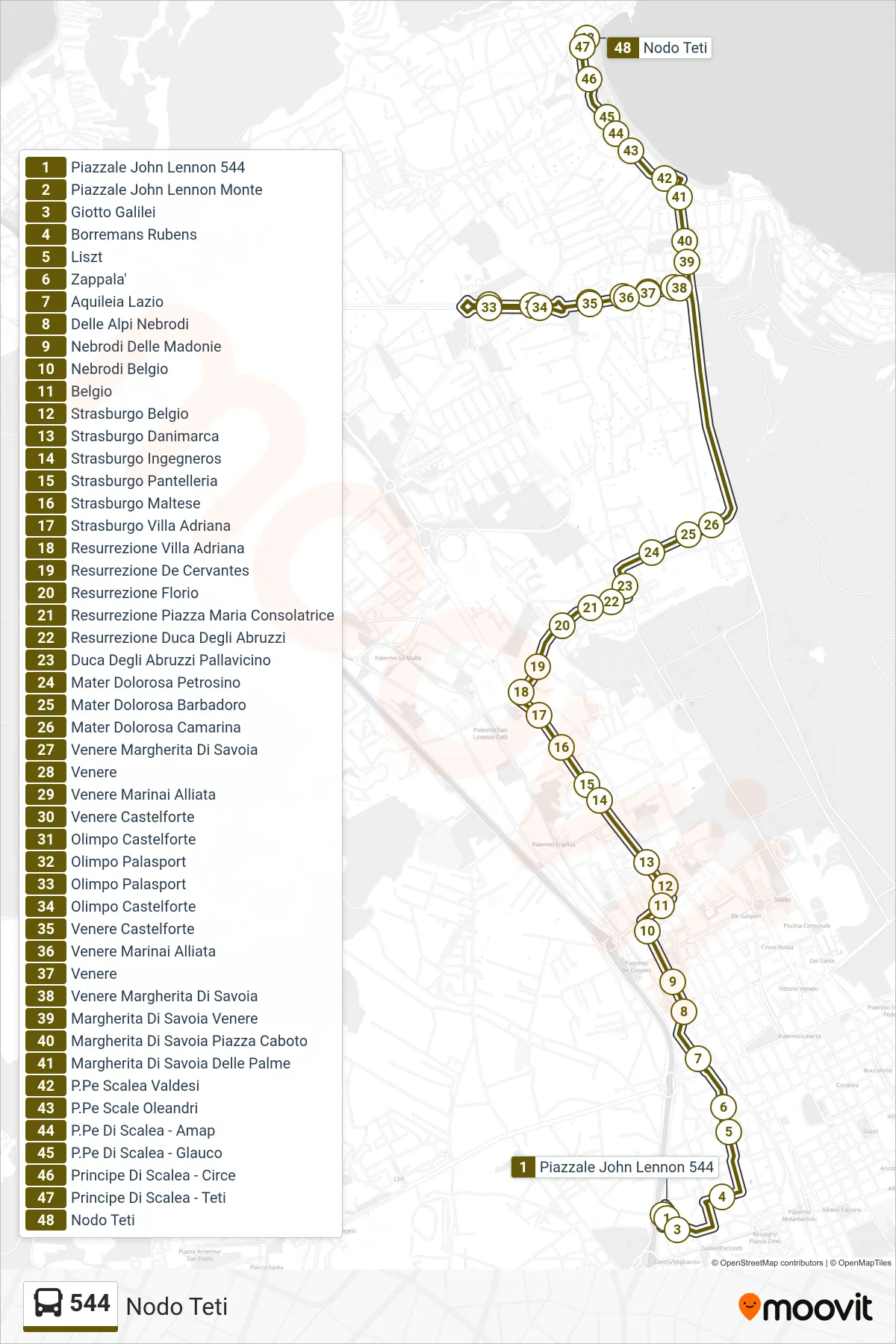 Linea 544  bus (Nodo Teti) - Percorsi e fermate sulla mappa