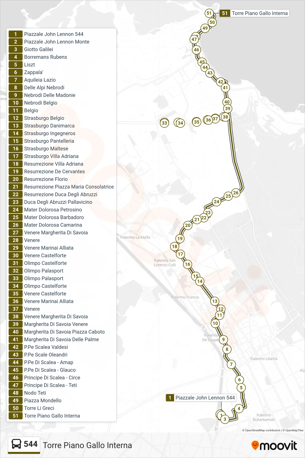 Linea 544  bus (Torre Piano Gallo Interna) - Percorsi e fermate sulla mappa
