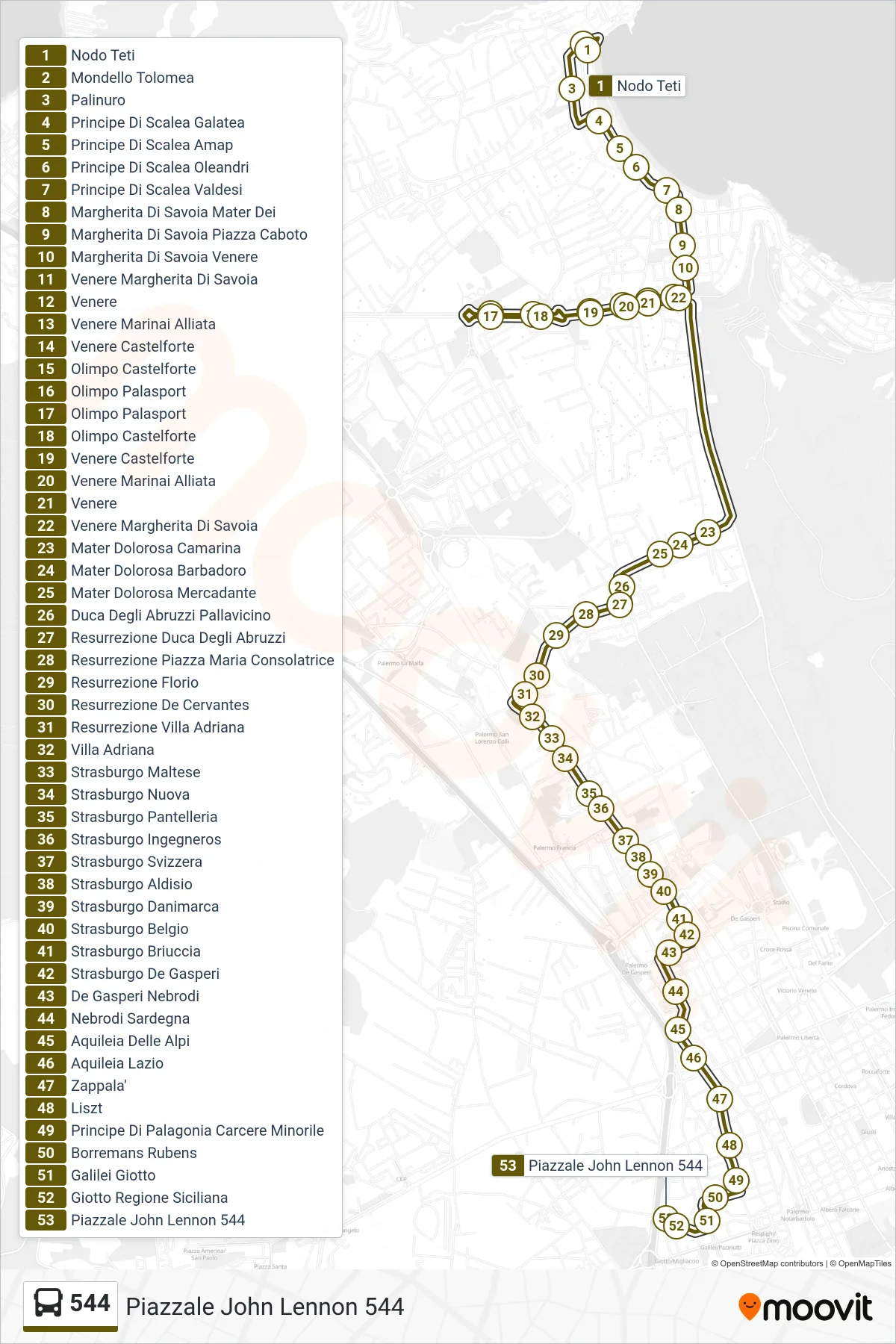 Linea 544  bus (Piazzale John Lennon 544) - Percorsi e fermate sulla mappa