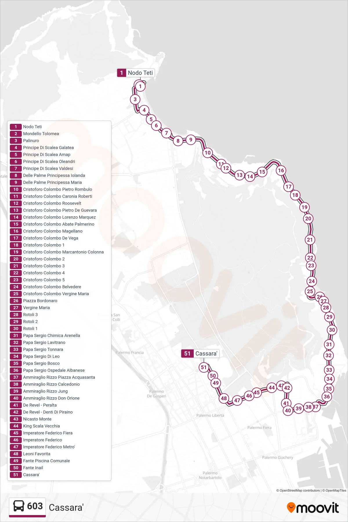 Linea 603  bus (Cassara') - Percorsi e fermate sulla mappa