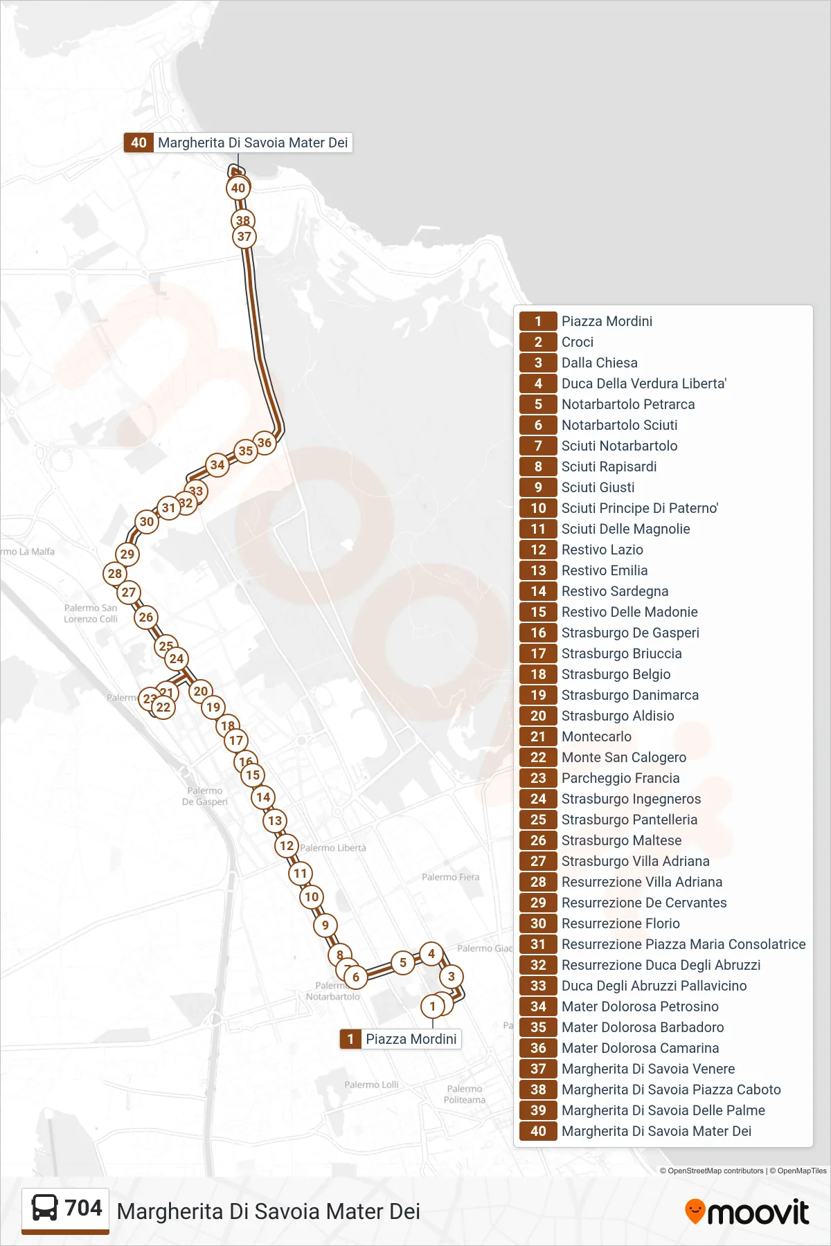 Linea 704  bus (Margherita Di Savoia Mater Dei) - Percorsi e fermate sulla mappa