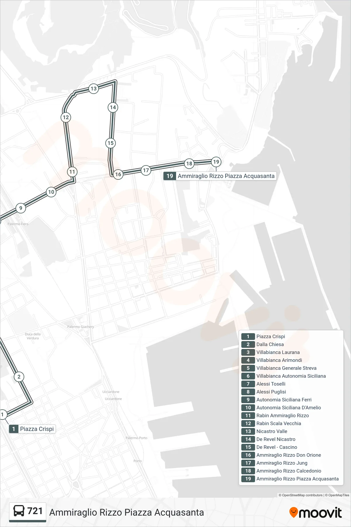 Linea 721 bus (Ammiraglio Rizzo Piazza Acquasanta) - Percorsi e fermate sulla mappa