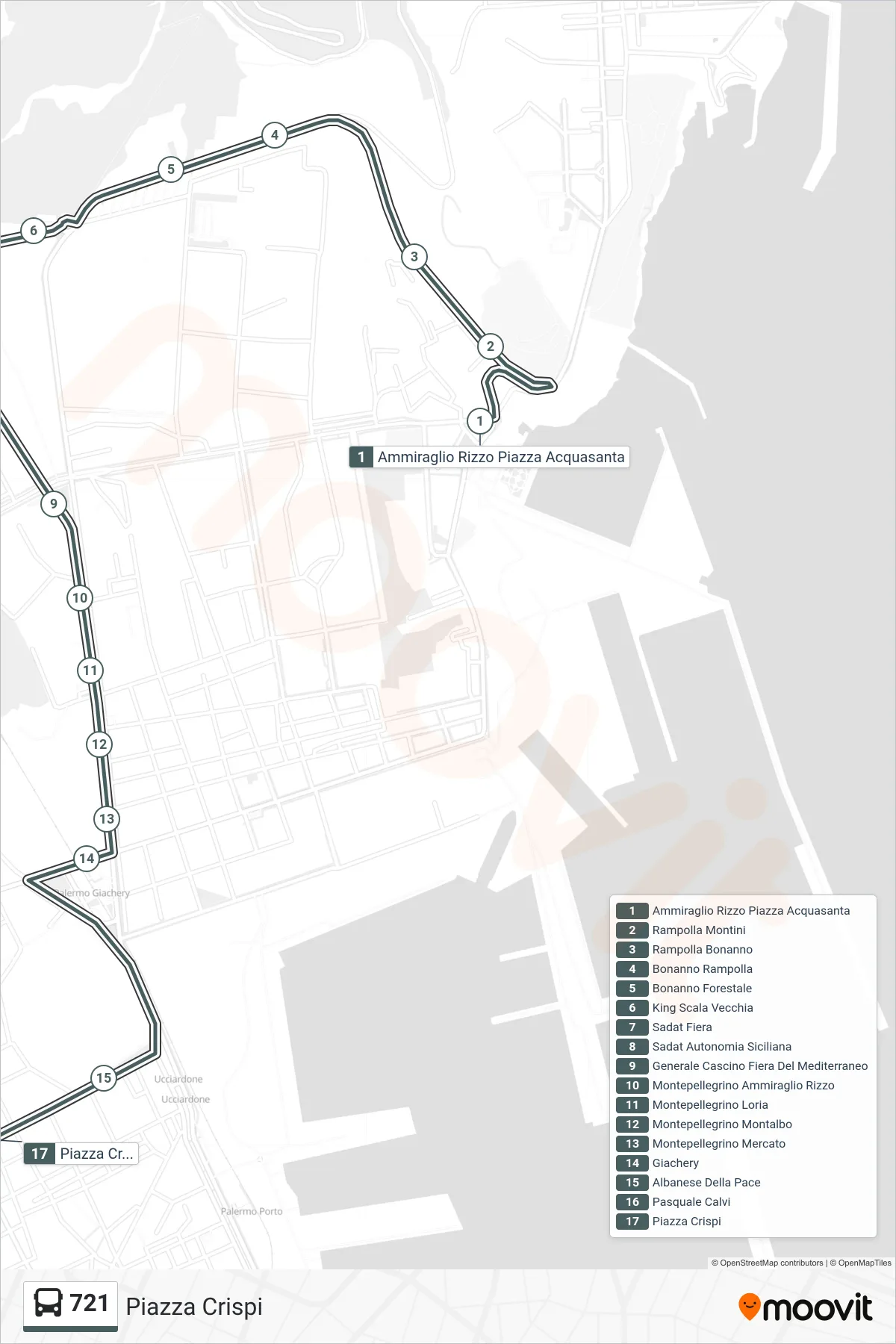 Linea 721 bus (Piazza Crispi) - Percorsi e fermate sulla mappa