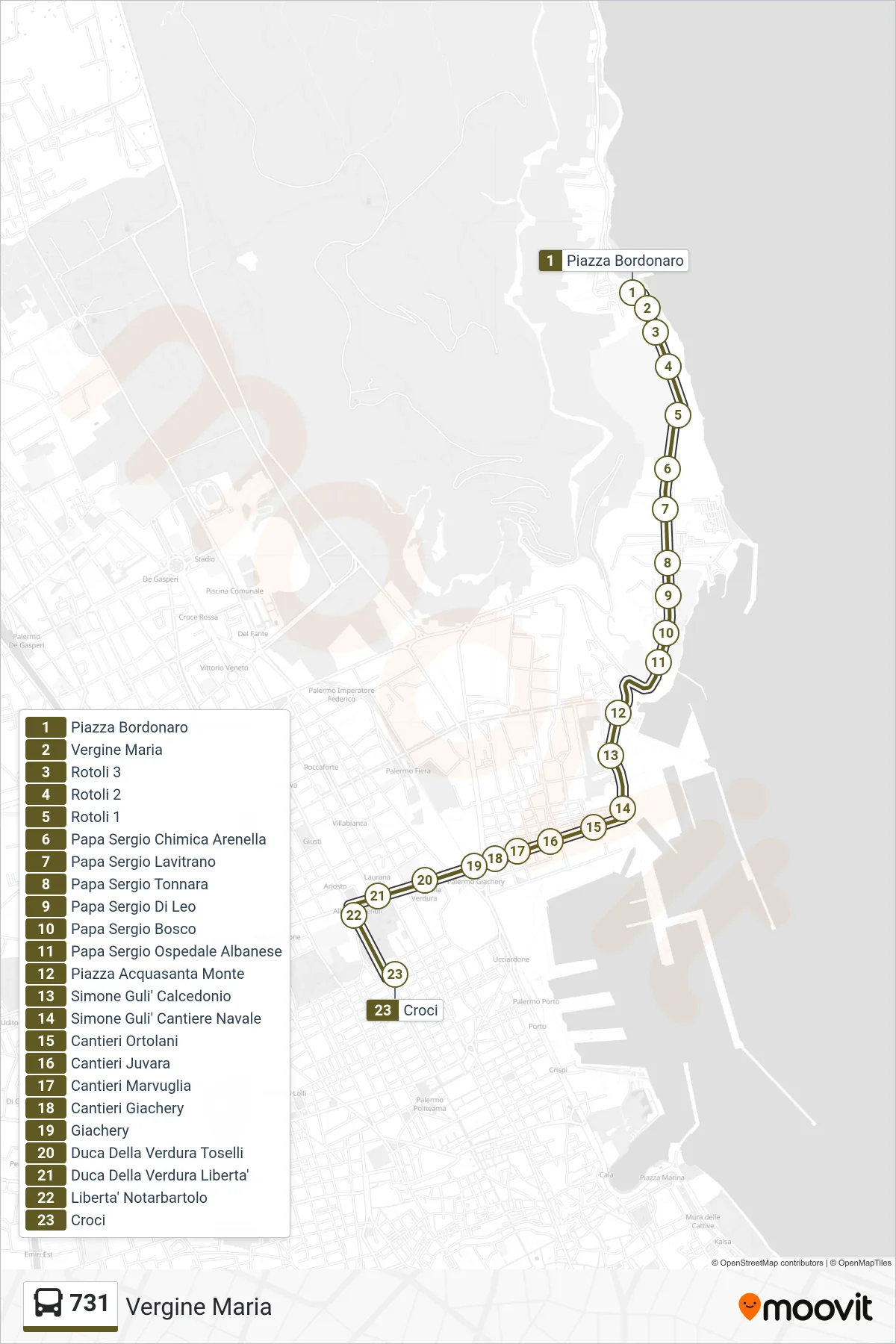 Linea 731 bus (Vergine Maria) - Percorsi e fermate sulla mappa