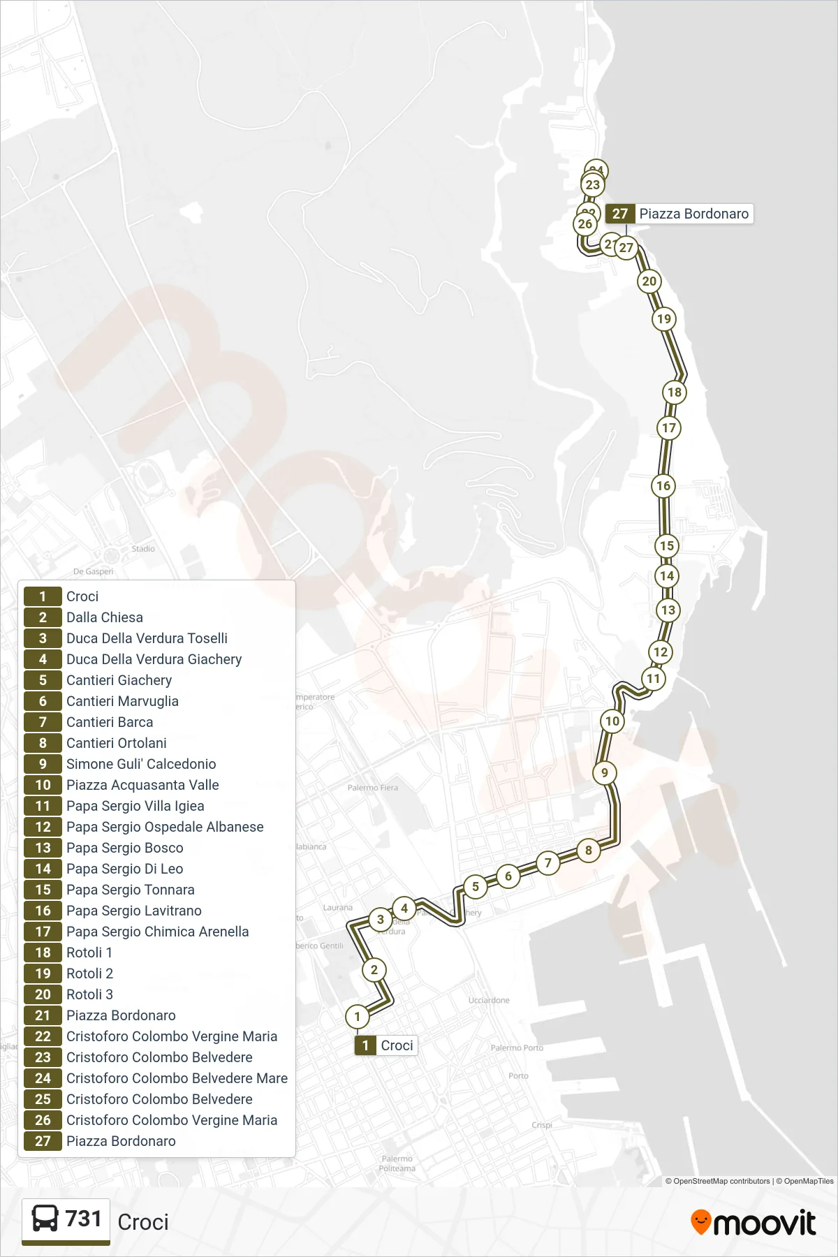 Linea 731  bus (Croci) - Percorsi e fermate sulla mappa