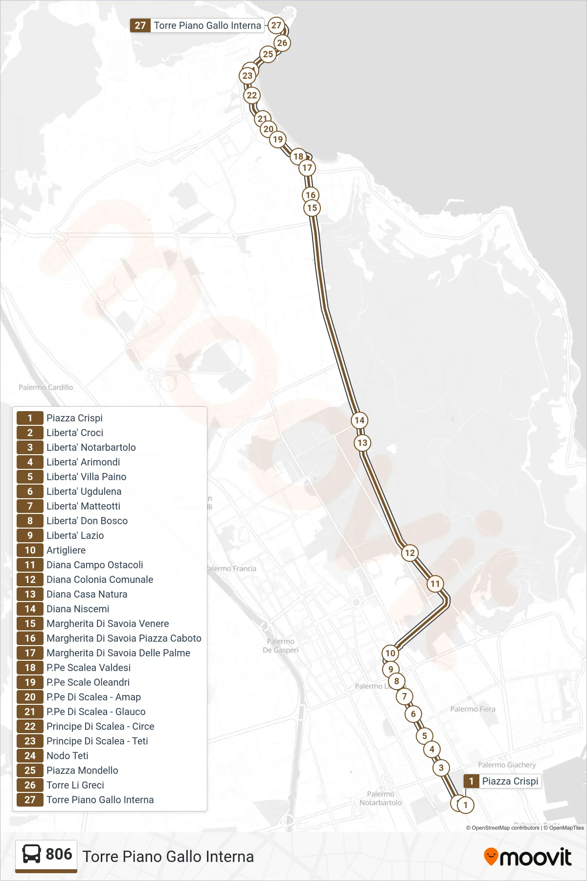 Linea 806 bus (Torre Piano Gallo Interna) - Percorsi e fermate sulla mappa