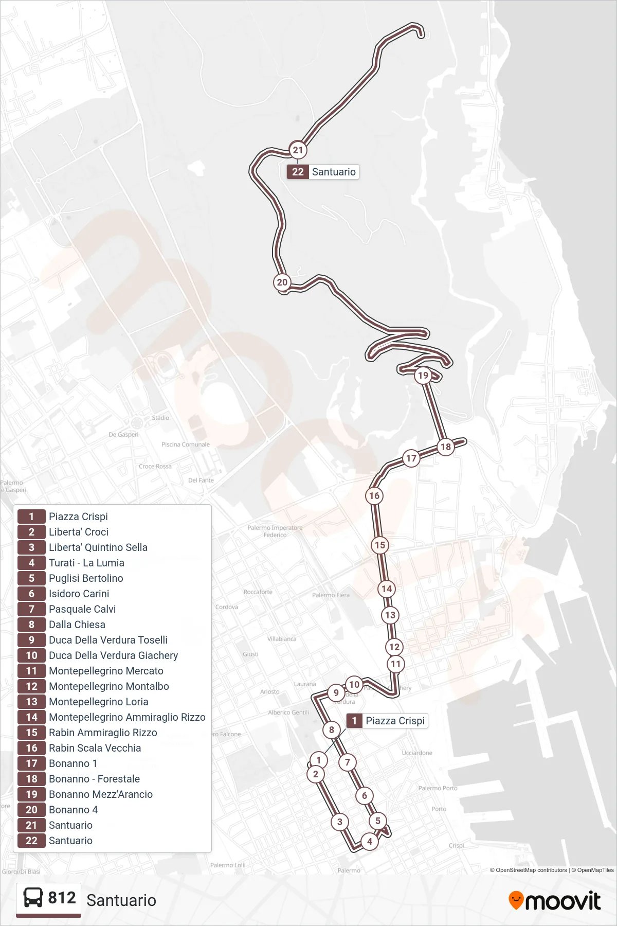 Linea 812 bus (Santuario) - Percorsi e fermate sulla mappa