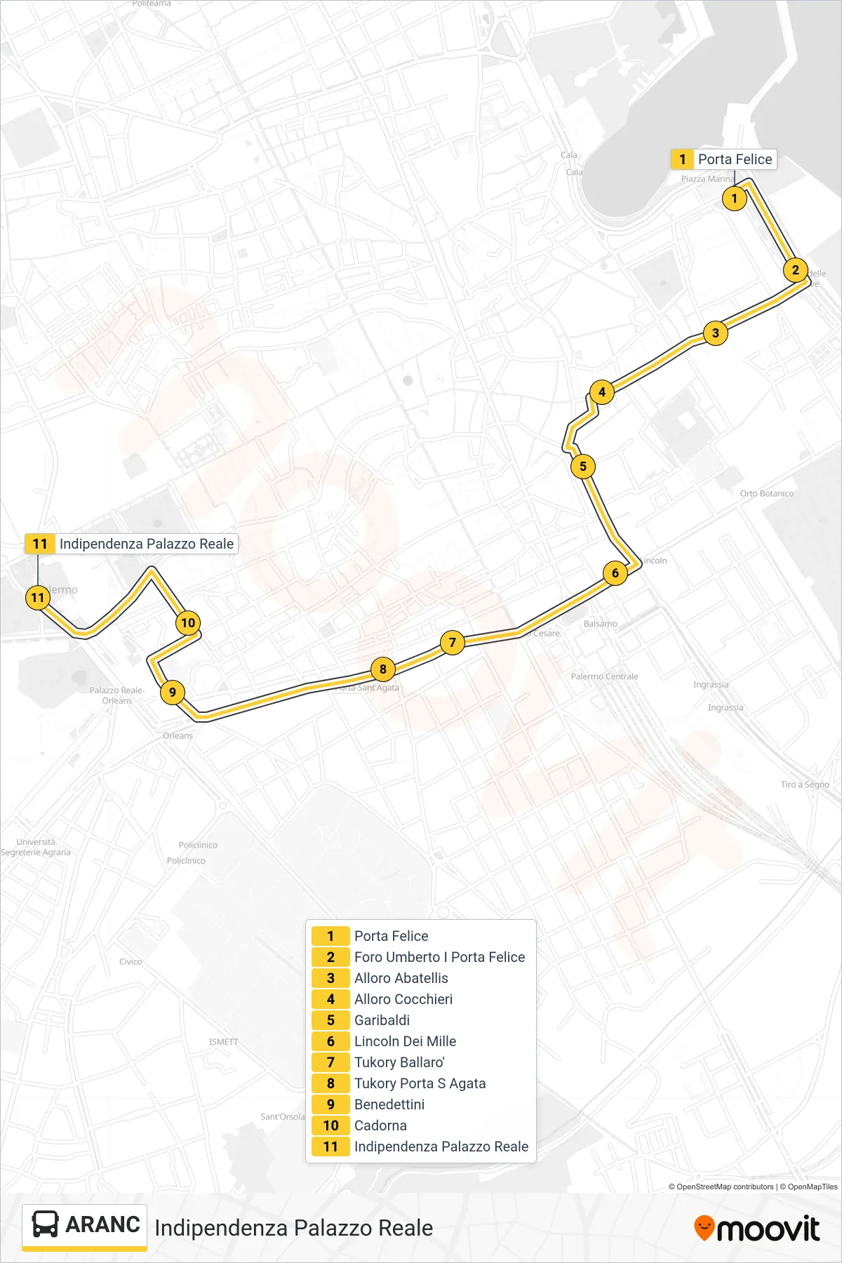 Linea ARANC bus (Indipendenza Palazzo Reale) - Percorsi e fermate sulla mappa
