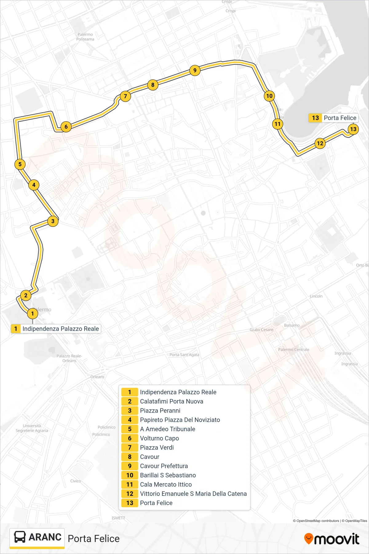 Linea ARANC bus (Porta Felice) - Percorsi e fermate sulla mappa