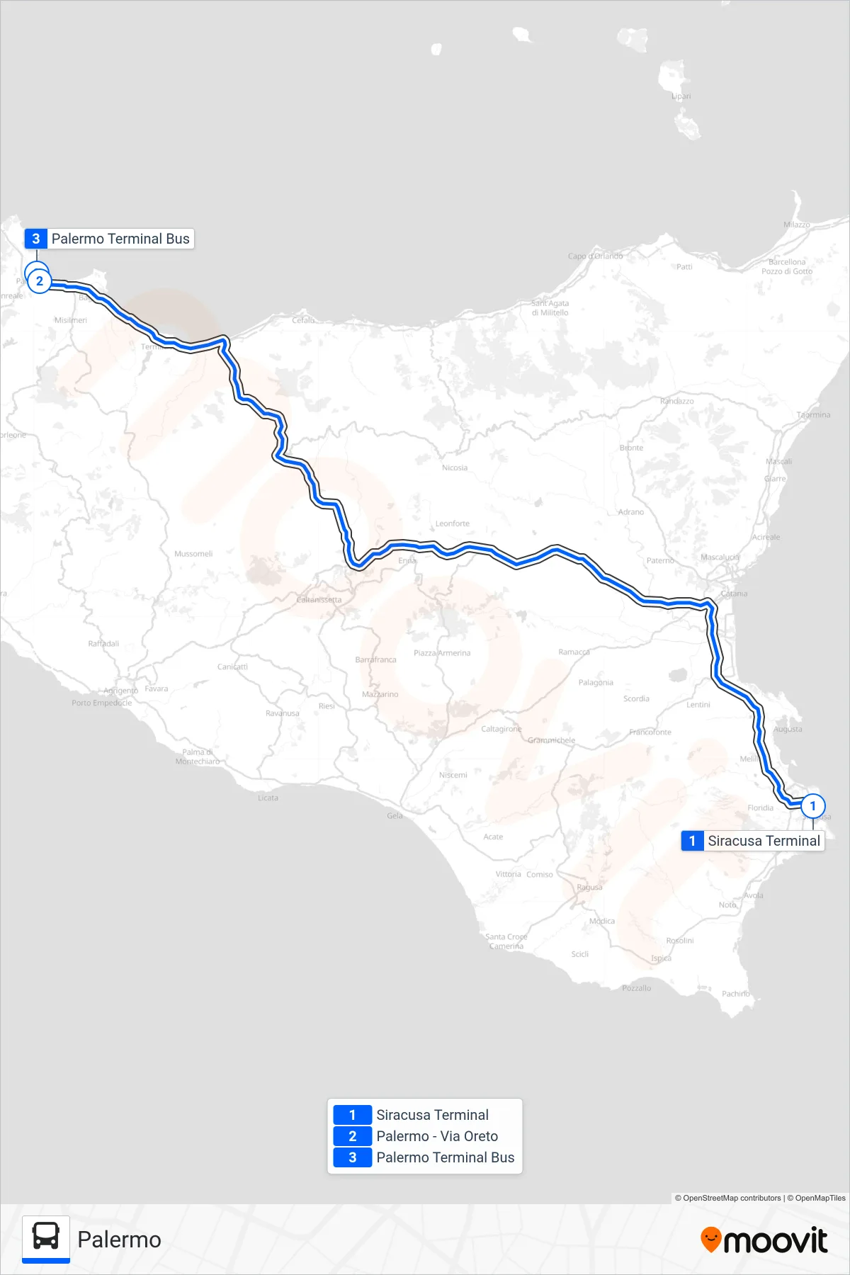 Linea INTERBUS bus (Palermo) - Percorsi e fermate sulla mappa