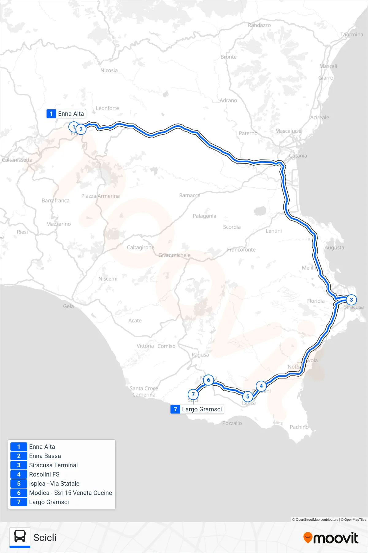 Linea INTERBUS bus (Scicli) - Percorsi e fermate sulla mappa