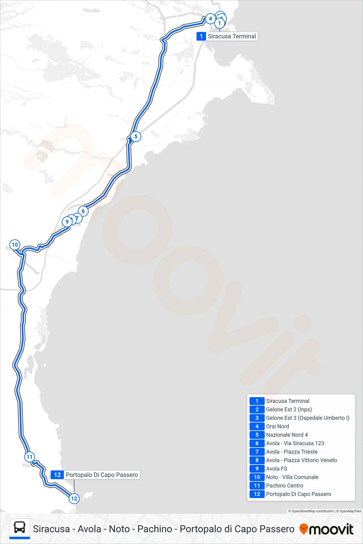 Linea INTERBUS bus (Portopalo Di Capo Passero) - Percorsi e fermate sulla mappa