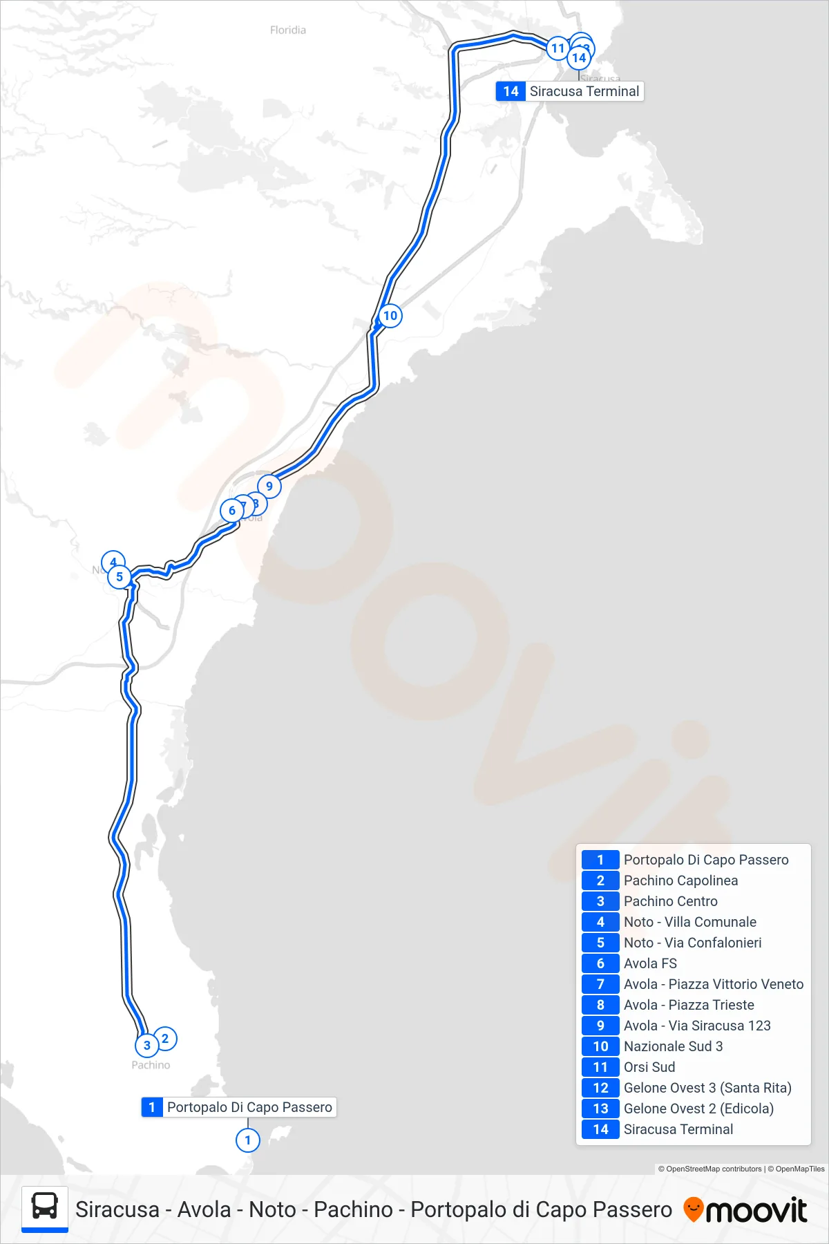 Linea INTERBUS bus (Siracusa) - Percorsi e fermate sulla mappa