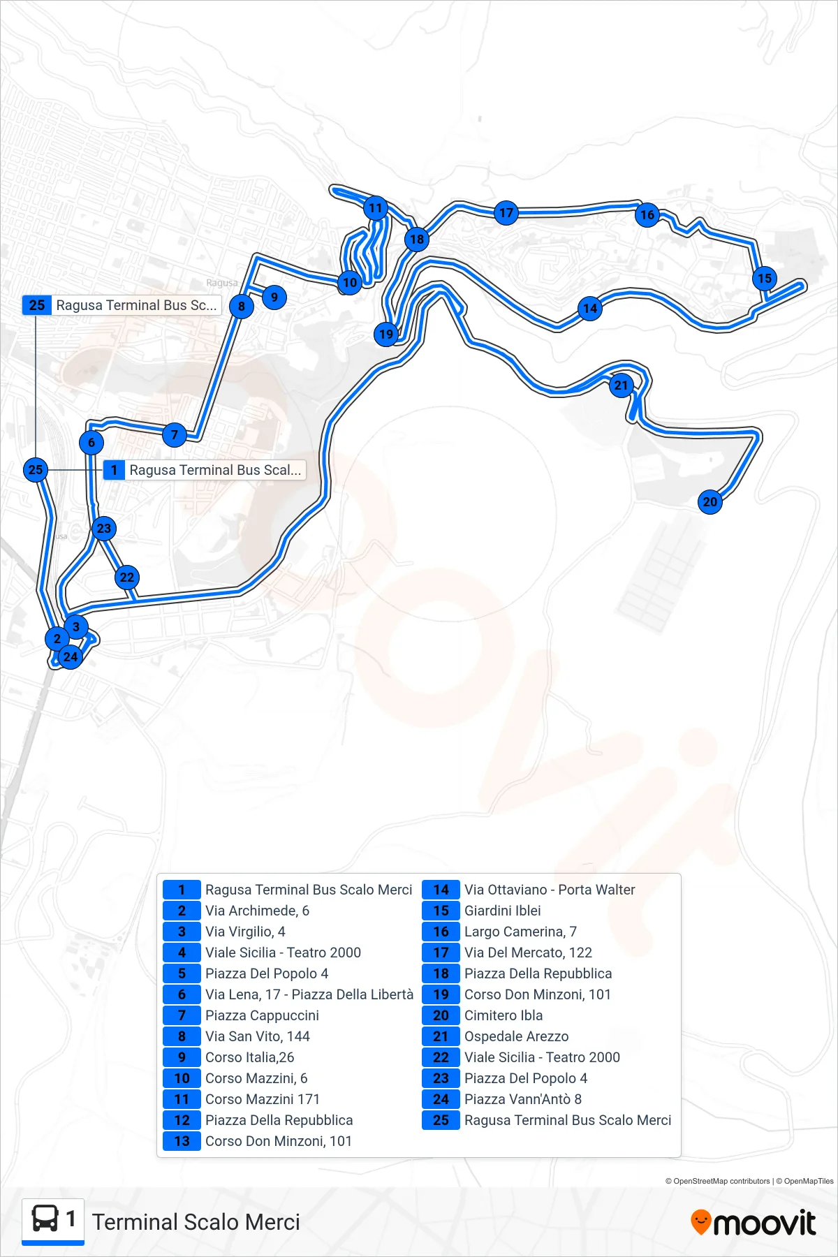 Linea 1 tram (Terminal Scalo Merci) - Percorsi e fermate sulla mappa