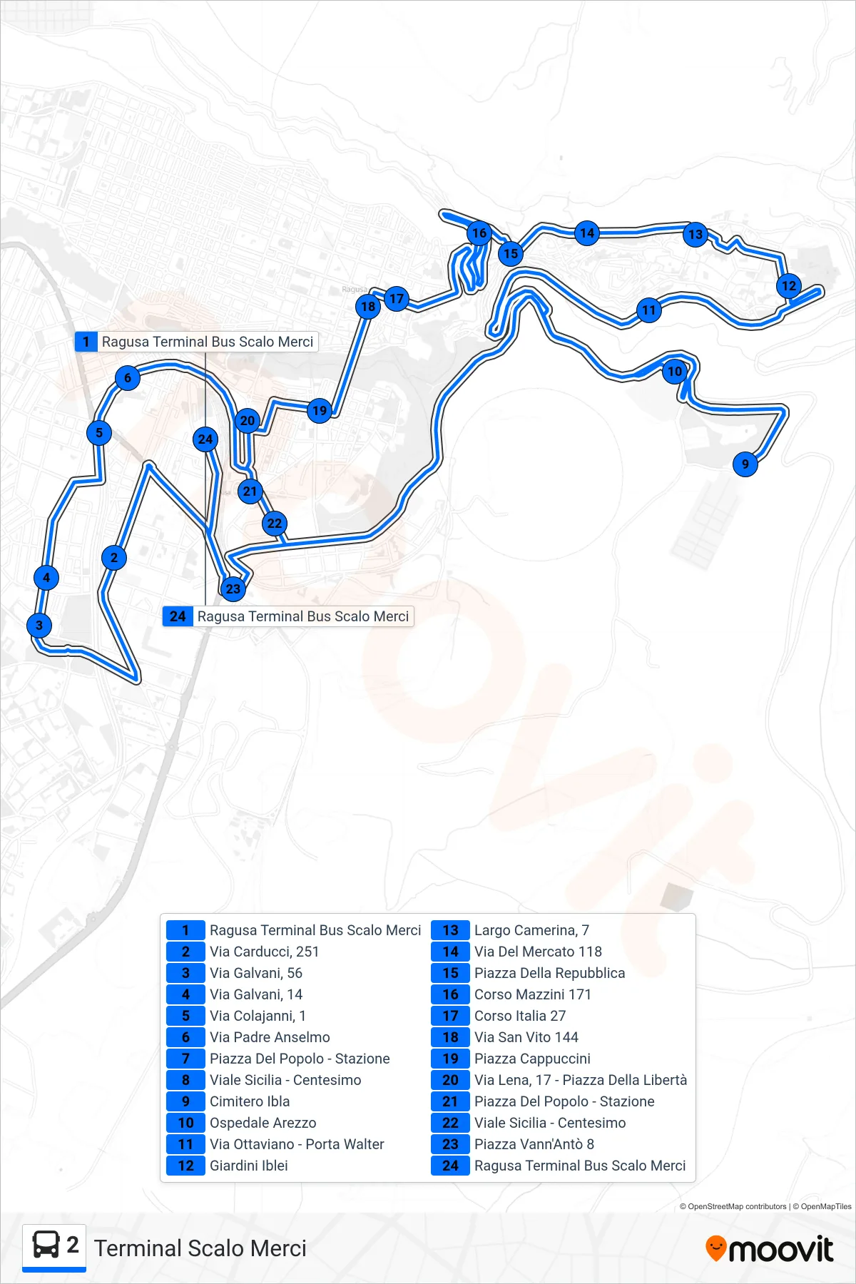 Linea 2 tram (Terminal Scalo Merci) - Percorsi e fermate sulla mappa