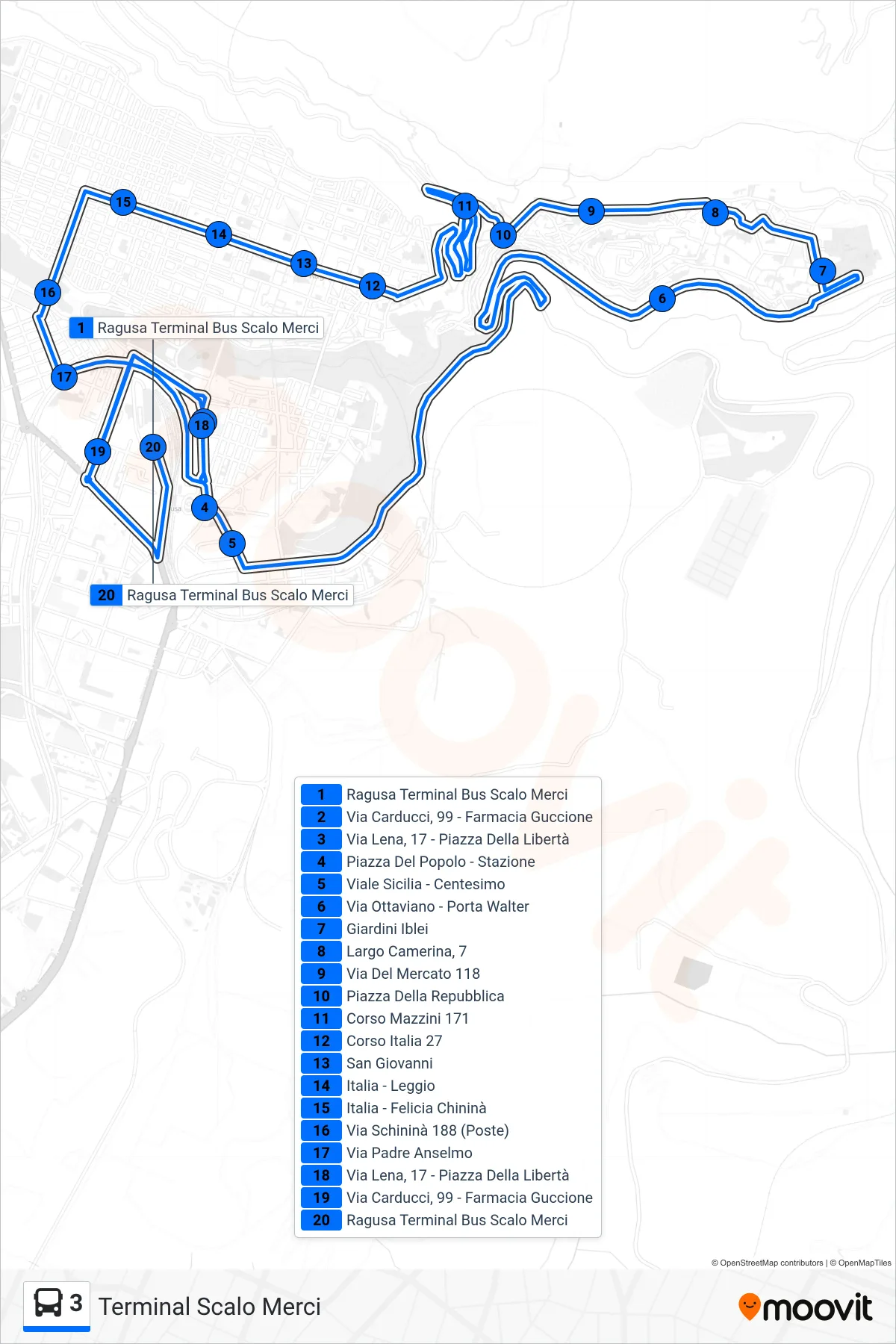 Linea 3  tram (Terminal Scalo Merci) - Percorsi e fermate sulla mappa