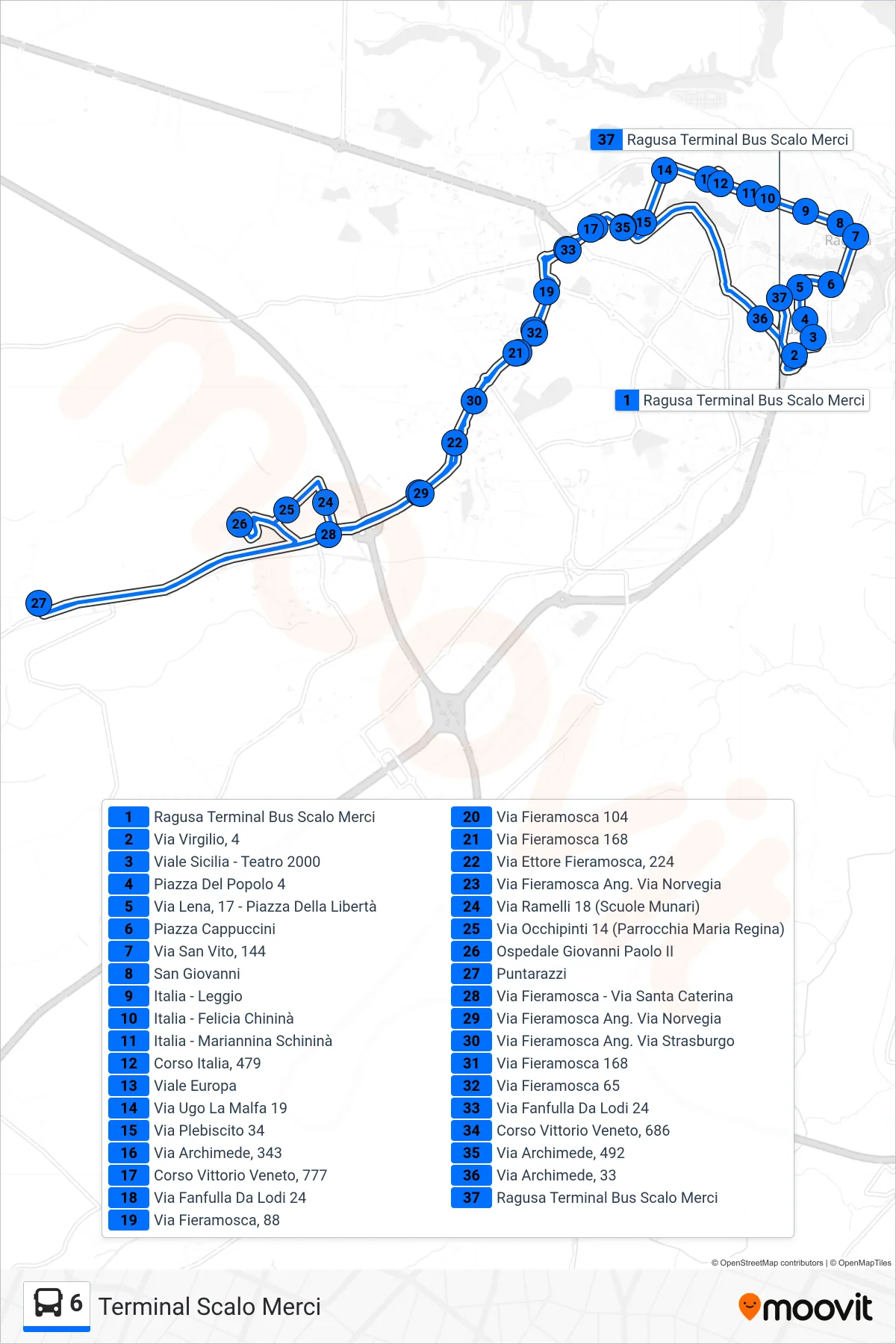 Linea 6  tram (Terminal Scalo Merci) - Percorsi e fermate sulla mappa