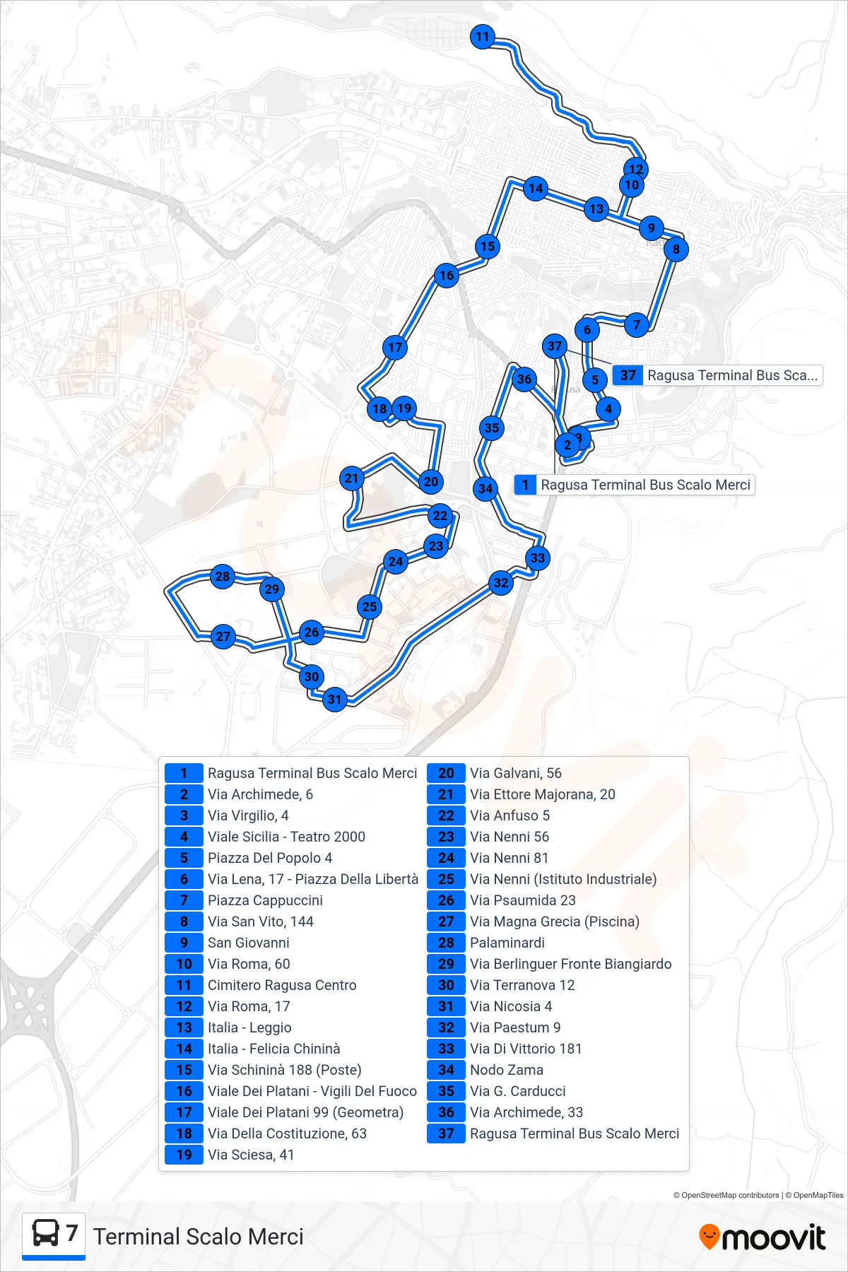 Linea 7 tram (Terminal Scalo Merci) - Percorsi e fermate sulla mappa