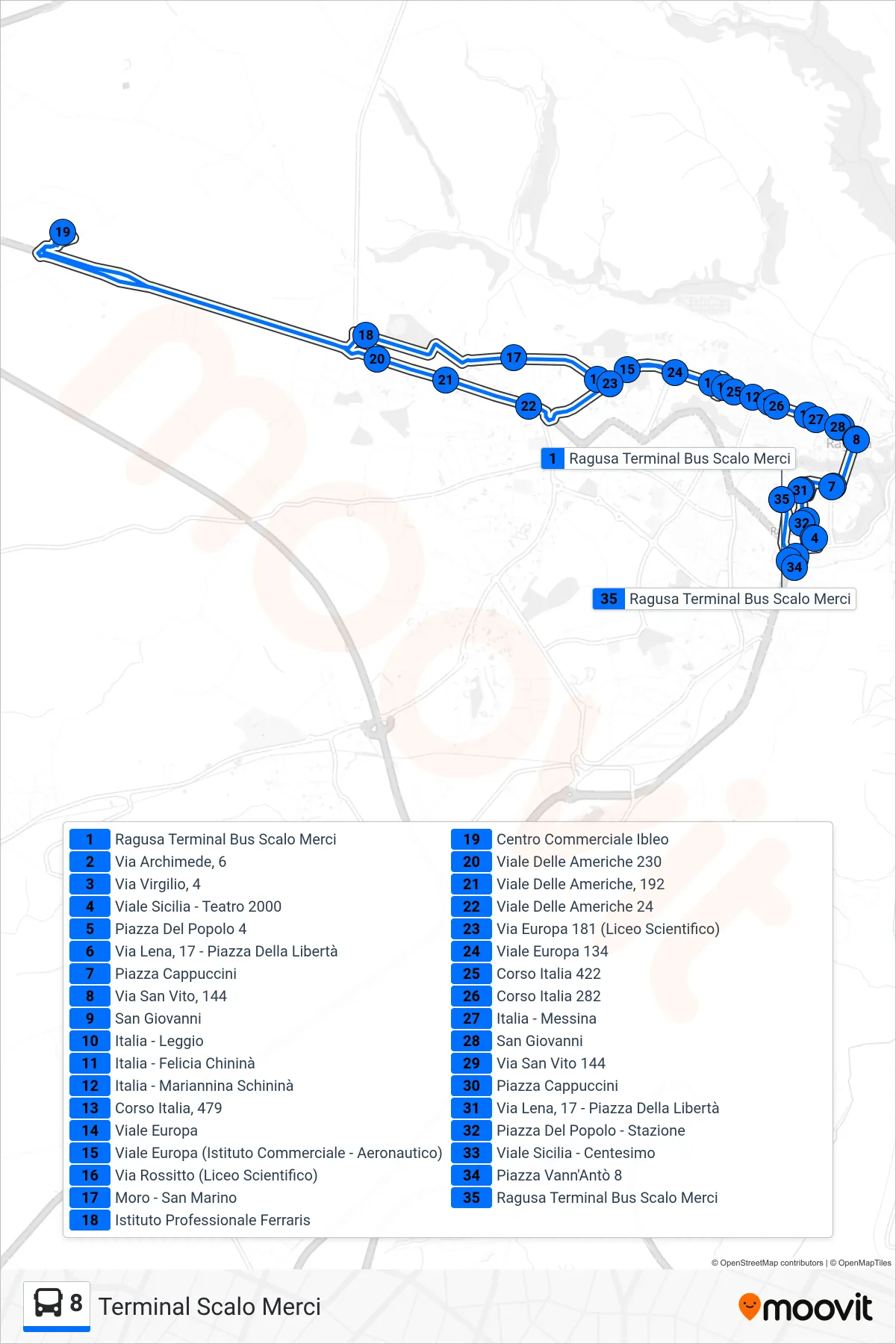 Linea 8  tram (Terminal Scalo Merci) - Percorsi e fermate sulla mappa