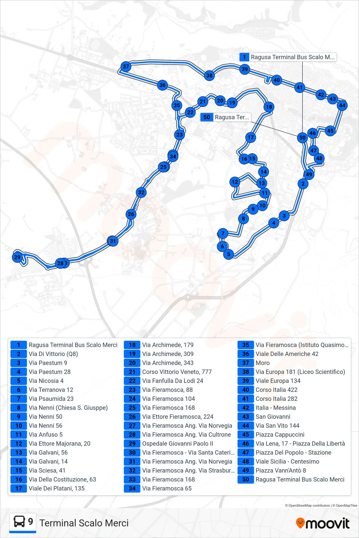 Linea 9 tram (Terminal Scalo Merci) - Percorsi e fermate sulla mappa