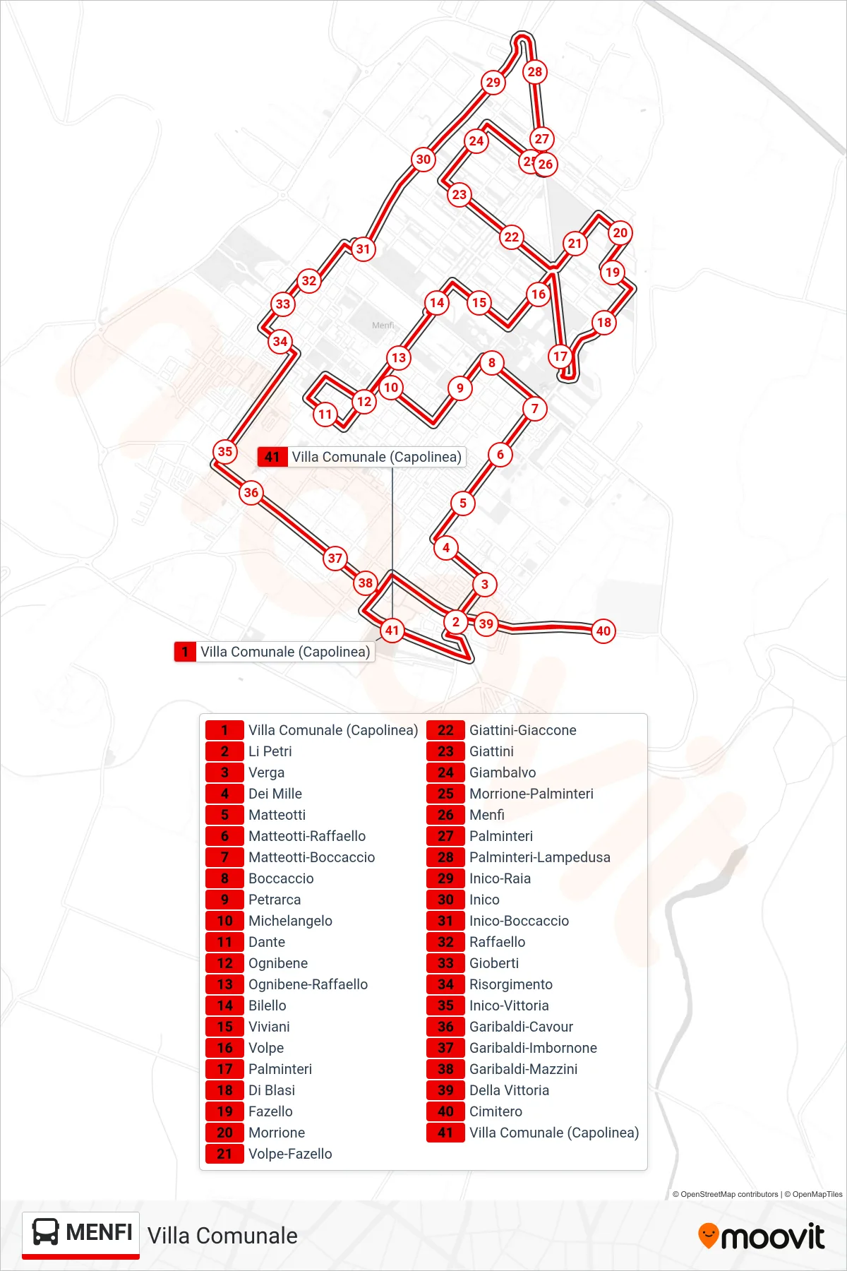 Linea MENFI  bus (Villa Comunale) - Percorsi e fermate sulla mappa