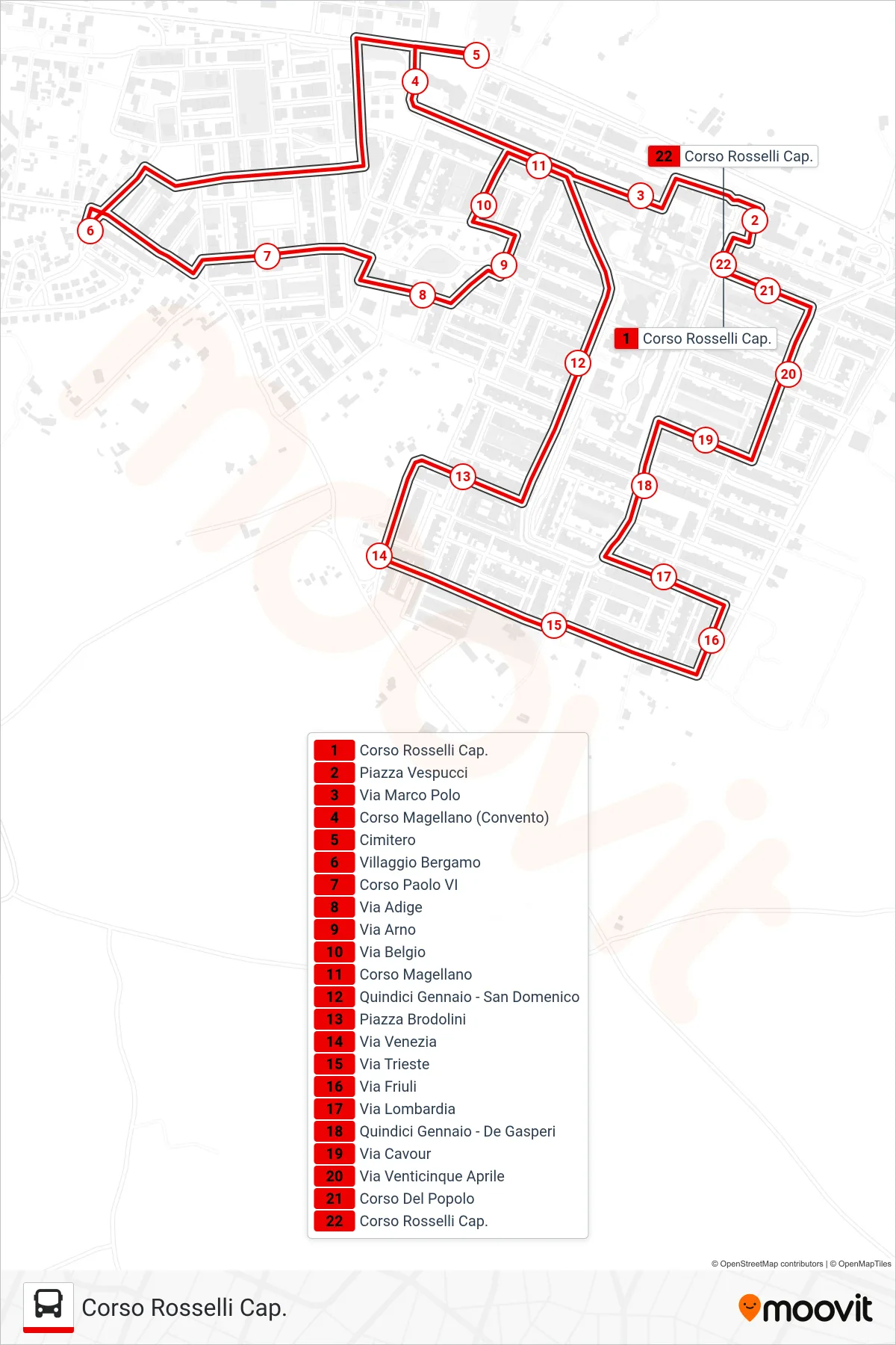 Linea MONTEVAGO bus (Corso Rosselli Cap.) - Percorsi e fermate sulla mappa
