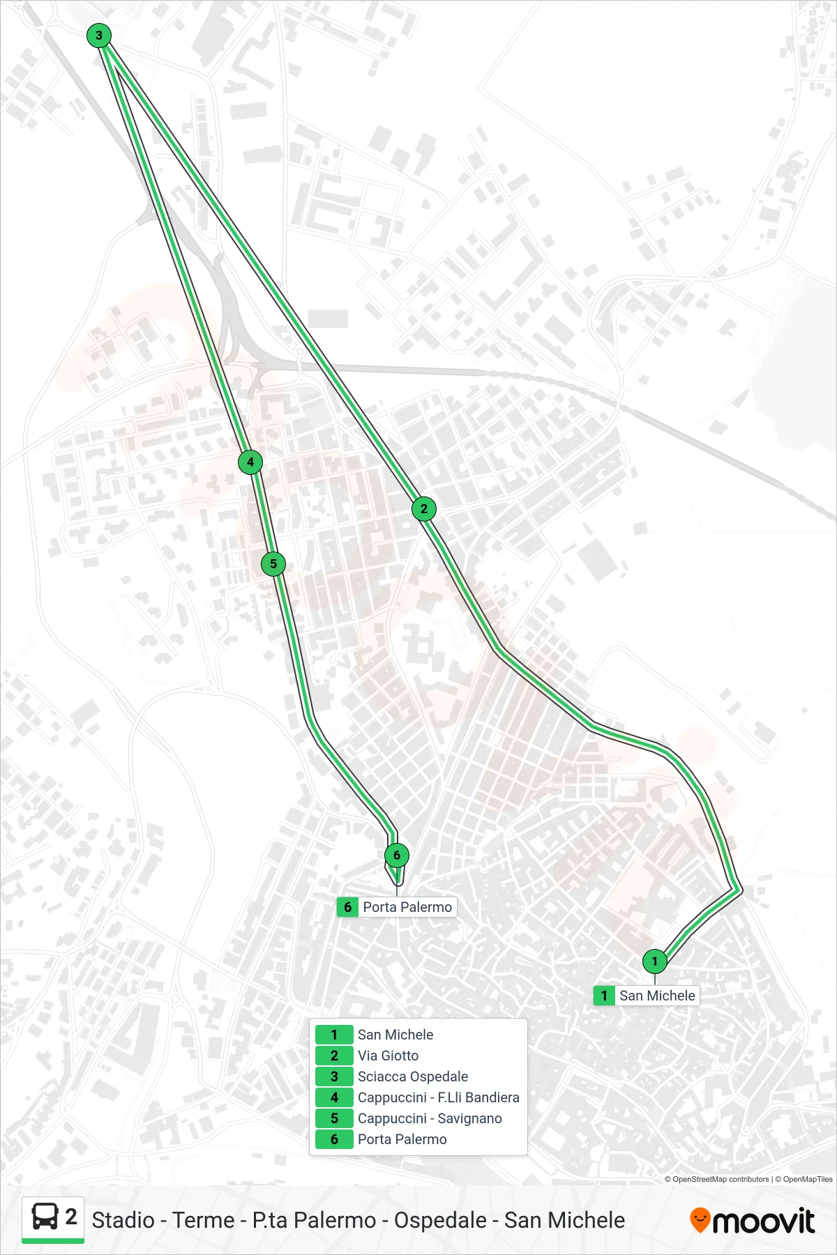 Linea 2 bus (Porta Palermo) - Percorsi e fermate sulla mappa