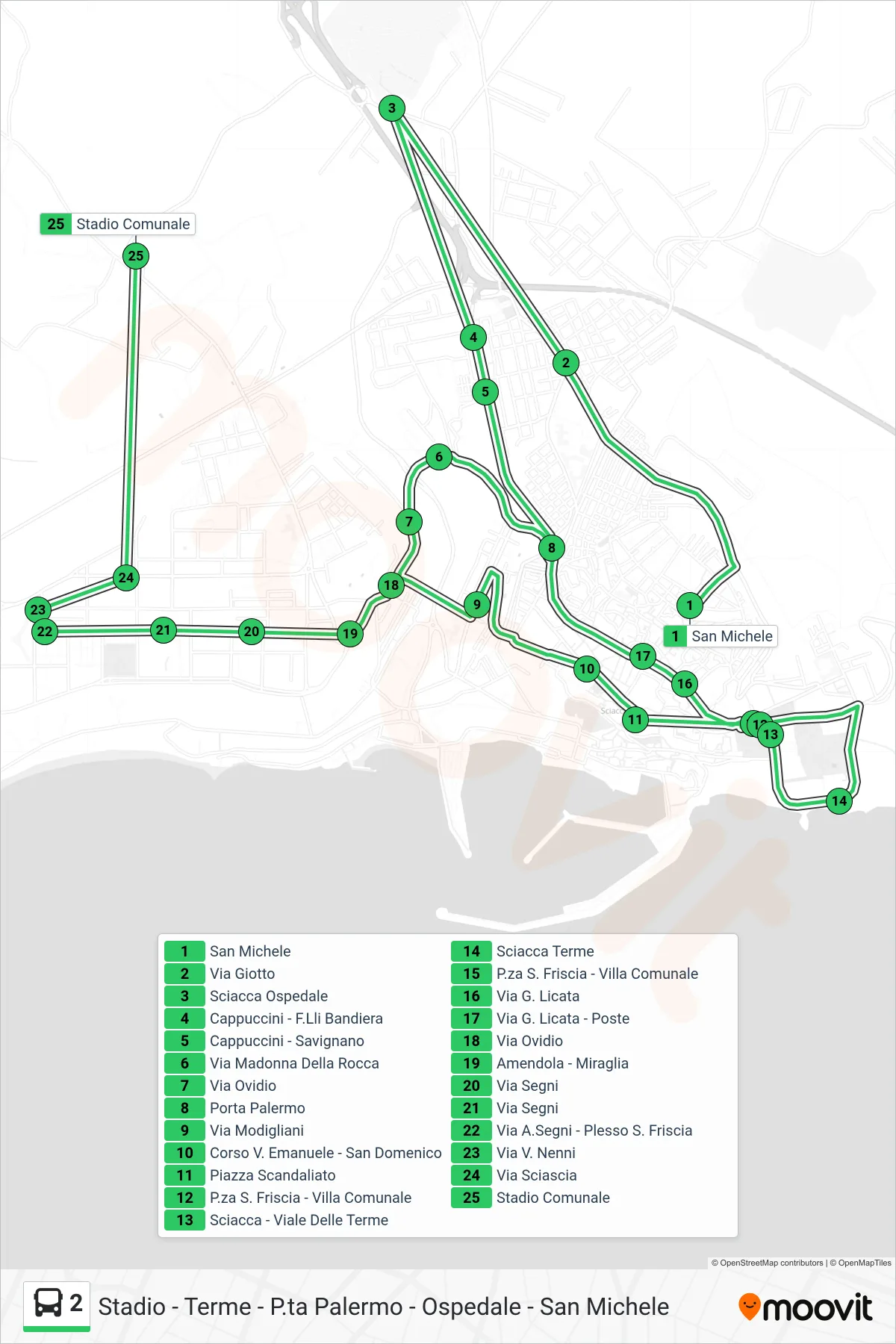 Linea 2 bus (Stadio Comunale) - Percorsi e fermate sulla mappa