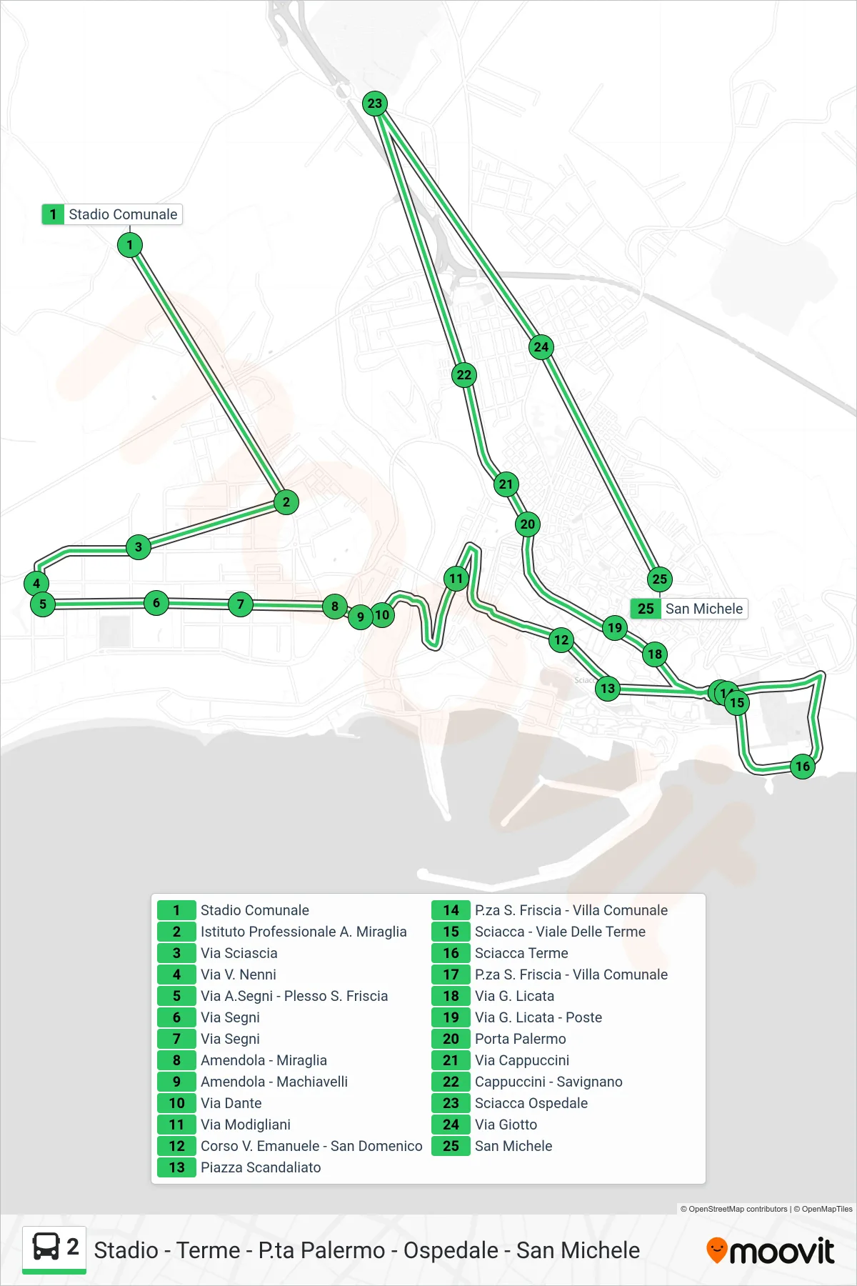 Linea 2 bus (San Michele) - Percorsi e fermate sulla mappa