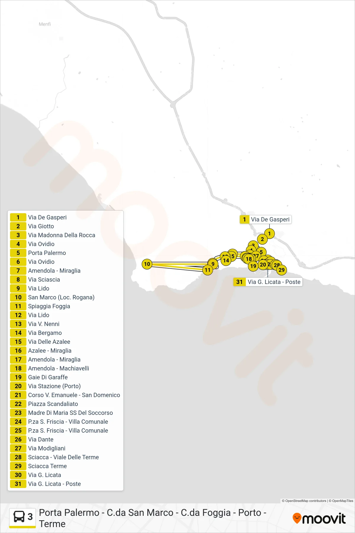 Linea 3  bus (Porta Palermo) - Percorsi e fermate sulla mappa