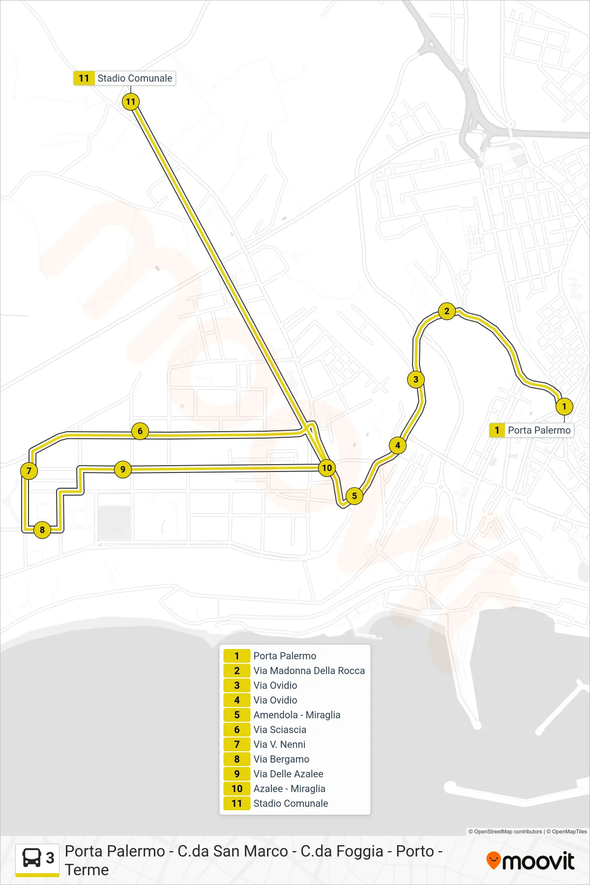 Linea 3  bus (Stadio) - Percorsi e fermate sulla mappa
