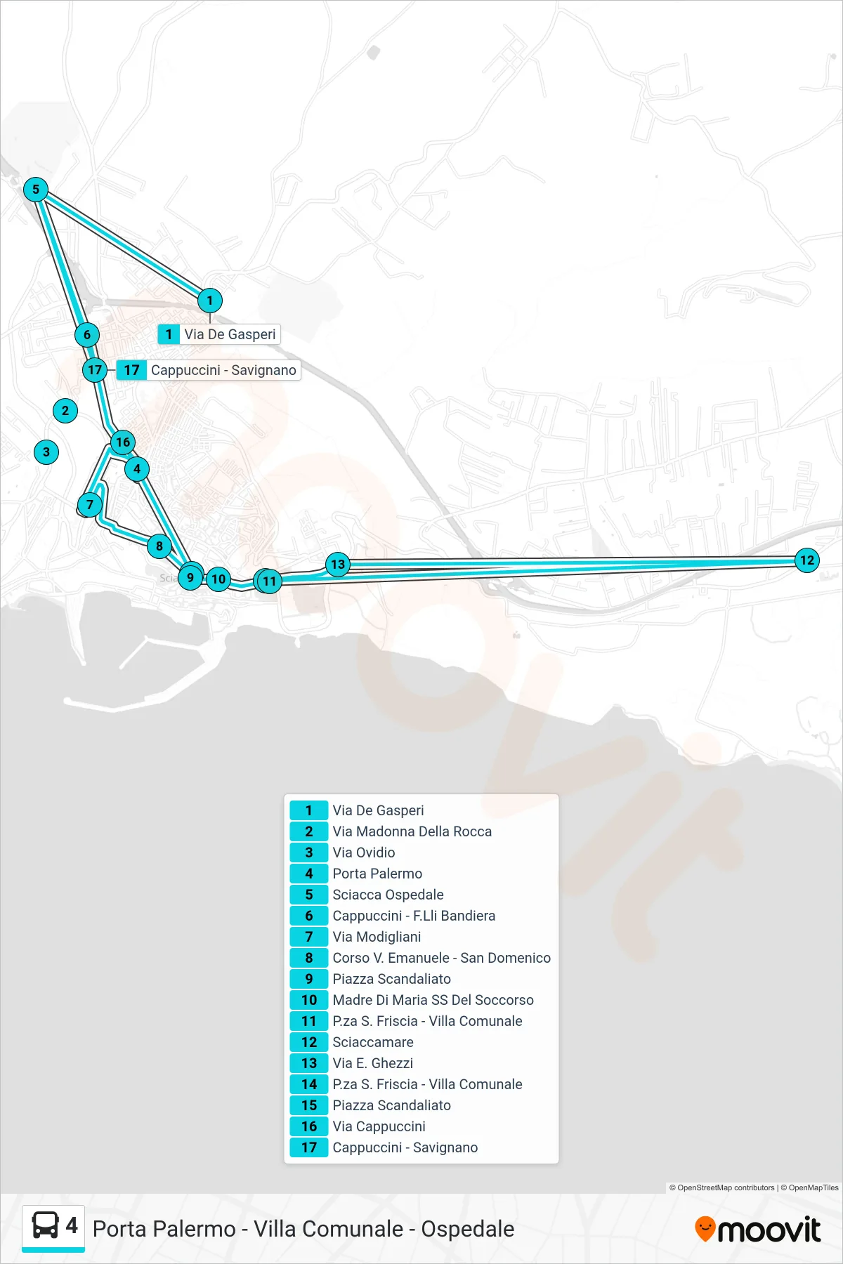Linea 4  bus (Porta Palermo) - Percorsi e fermate sulla mappa