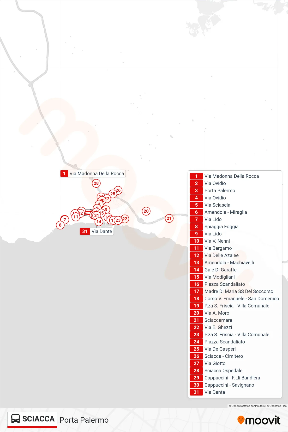 Linea SCIACCA bus (Porta Palermo) - Percorsi e fermate sulla mappa