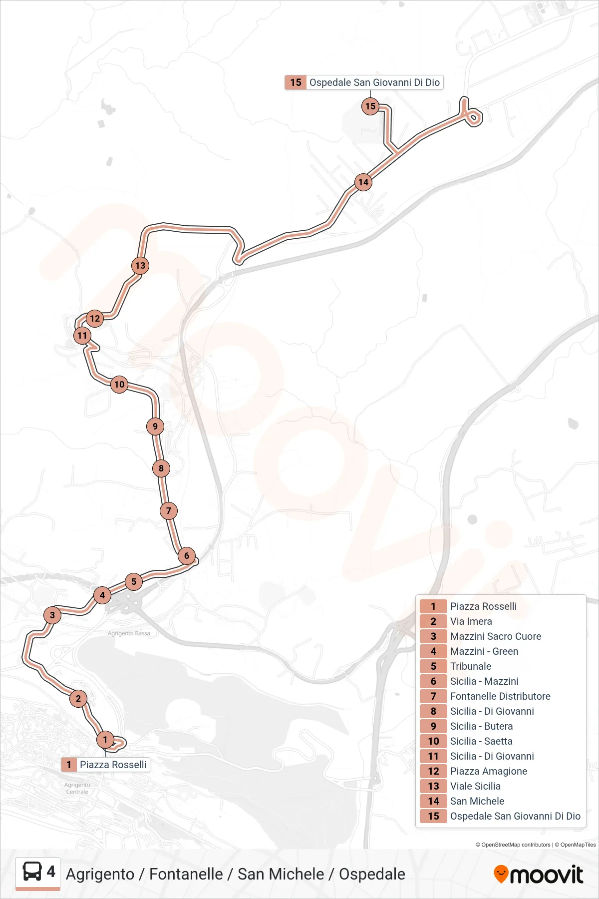 Linea 4 bus (Agrigento / Fontanelle / San Michele / Ospedale) - Percorsi e fermate sulla mappa