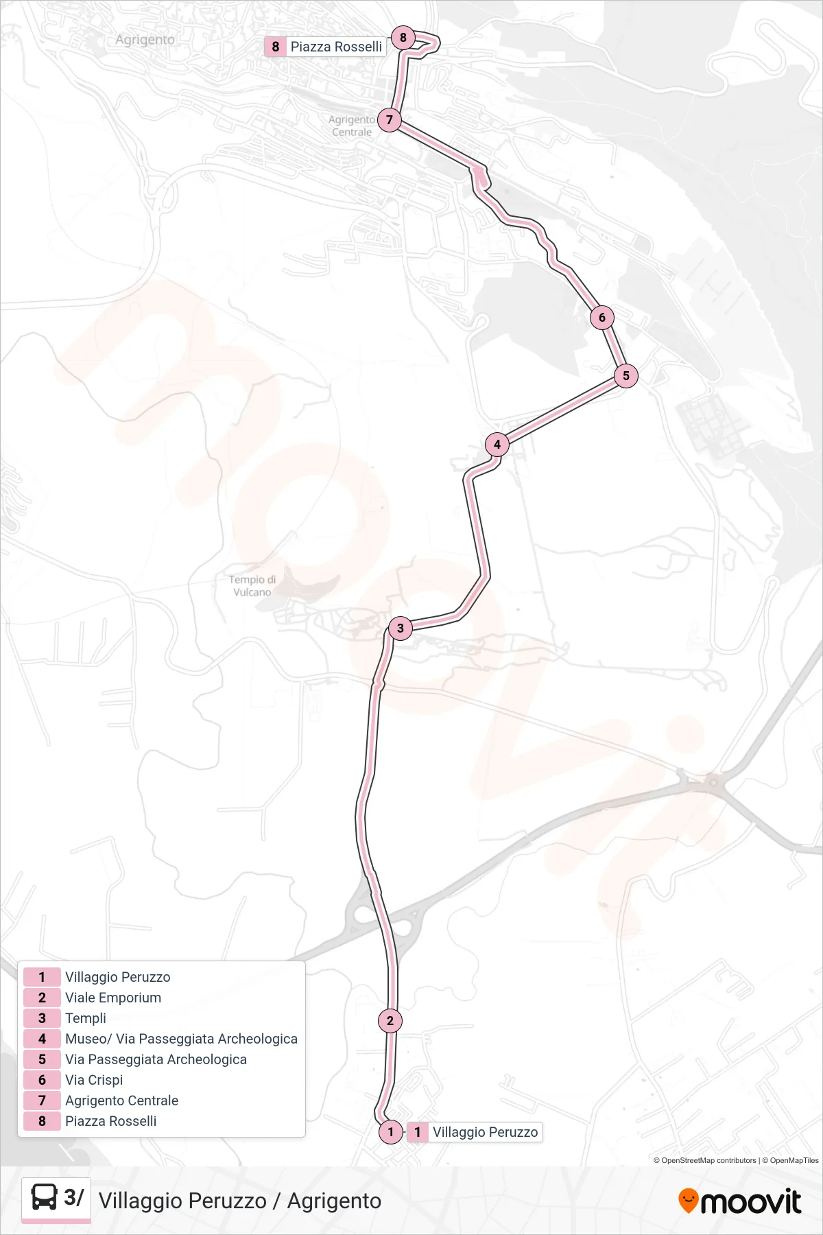 Linea 3/ bus (Villaggio Peruzzo / Agrigento) - Percorsi e fermate sulla mappa