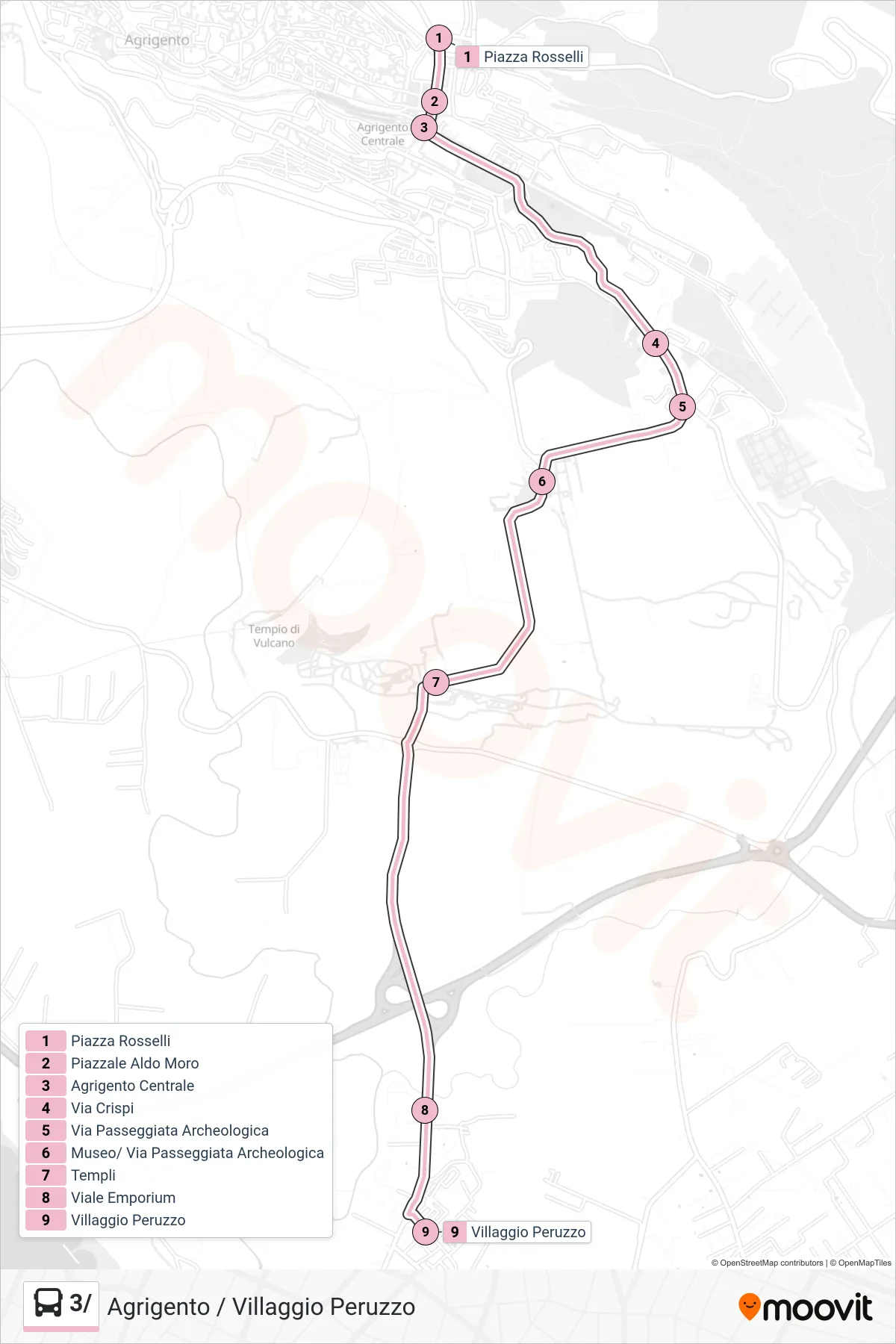 Linea 3/  bus (Agrigento / Villaggio Peruzzo) - Percorsi e fermate sulla mappa
