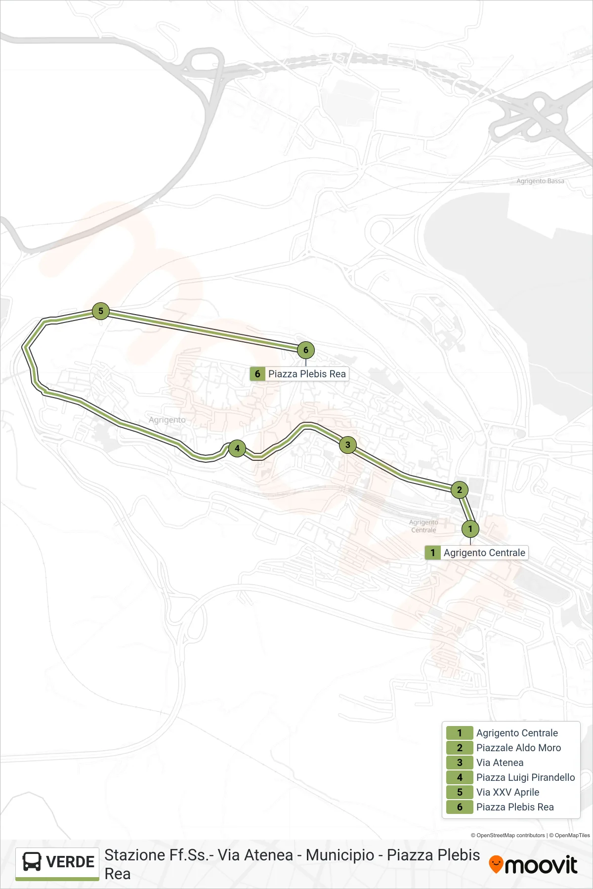Linea VERDE bus (Stazione Ff.Ss.- Via Atenea - Municipio - Piazza Plebis Rea) - Percorsi e fermate sulla mappa