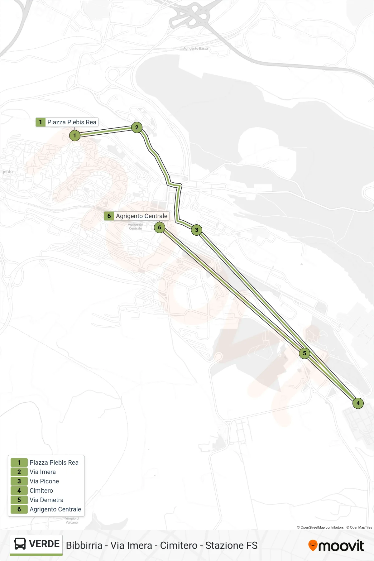Linea VERDE bus (Bibbirria - Via Imera - Cimitero - Stazione FS) - Percorsi e fermate sulla mappa