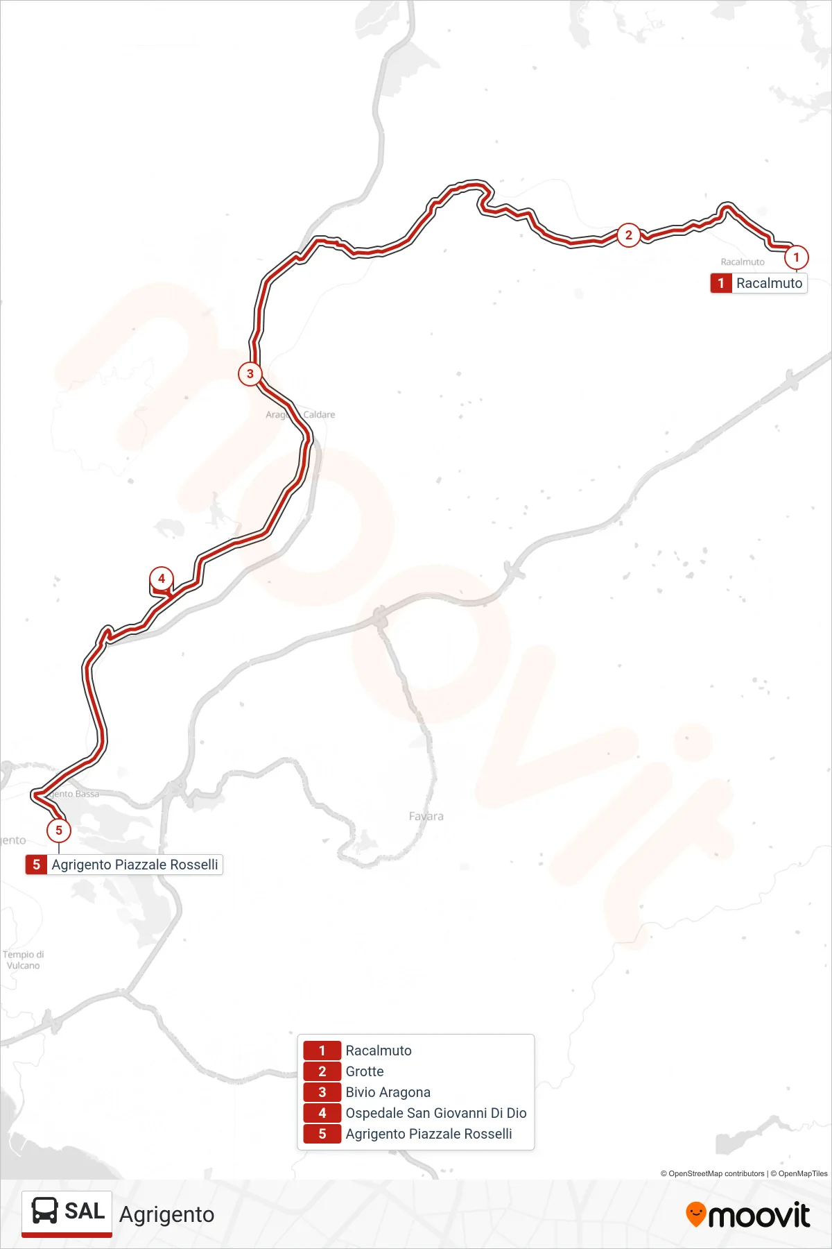 Linea SAL  bus (Agrigento) - Percorsi e fermate sulla mappa