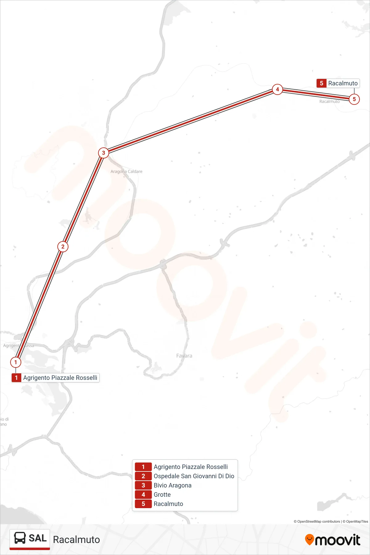 Linea SAL  bus (Racalmuto) - Percorsi e fermate sulla mappa