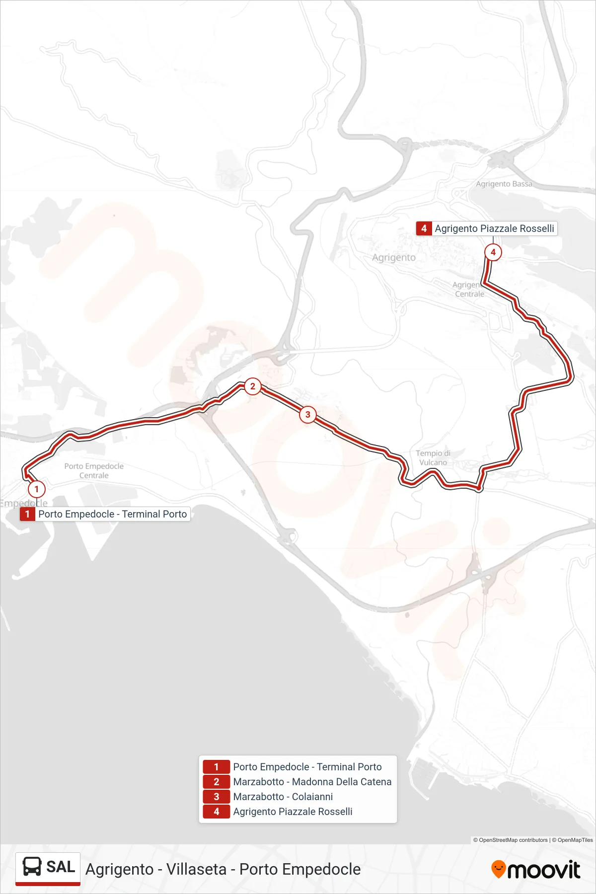 Linea SAL bus (Agrigento) - Percorsi e fermate sulla mappa