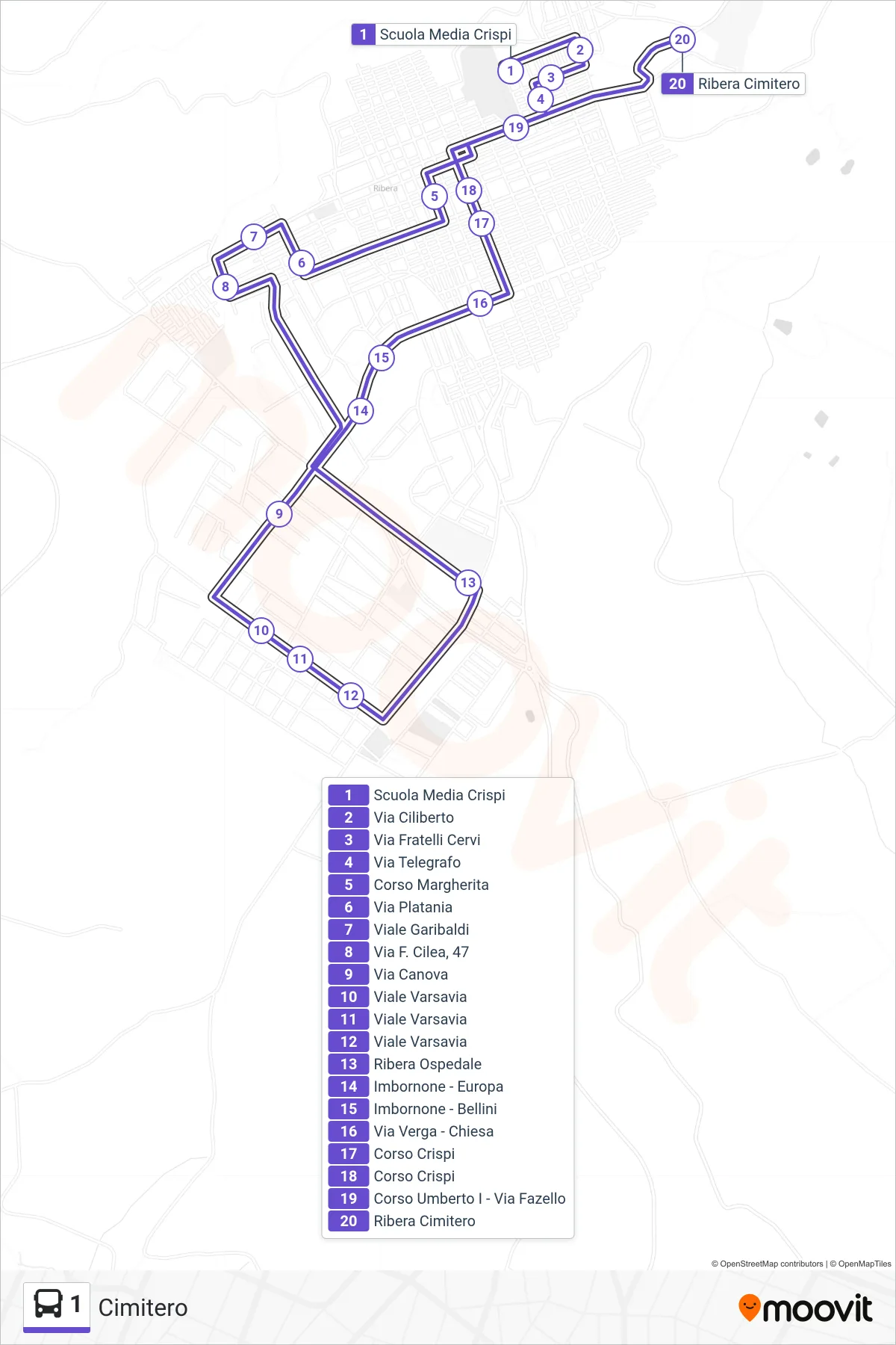 Linea 1 bus (Cimitero) - Percorsi e fermate sulla mappa