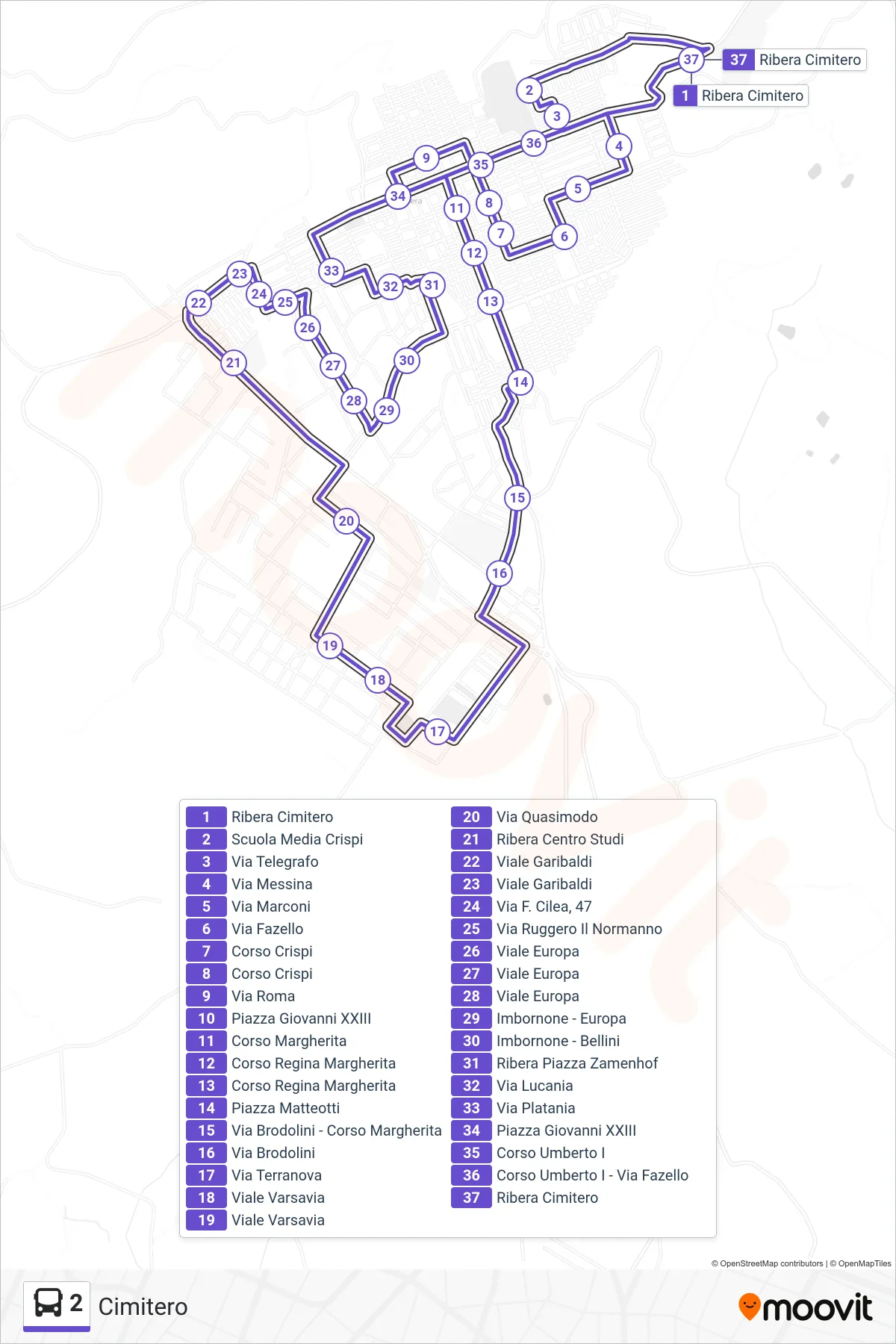 Linea 2 bus (Cimitero) - Percorsi e fermate sulla mappa