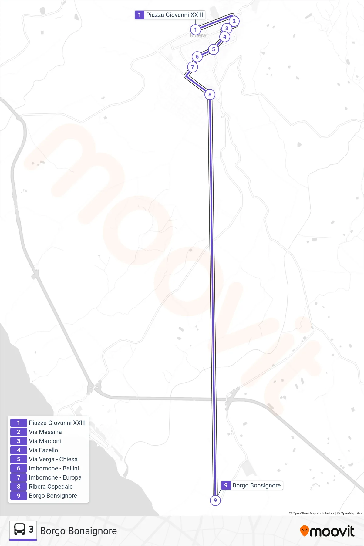Linea 3  bus (Borgo Bonsignore) - Percorsi e fermate sulla mappa