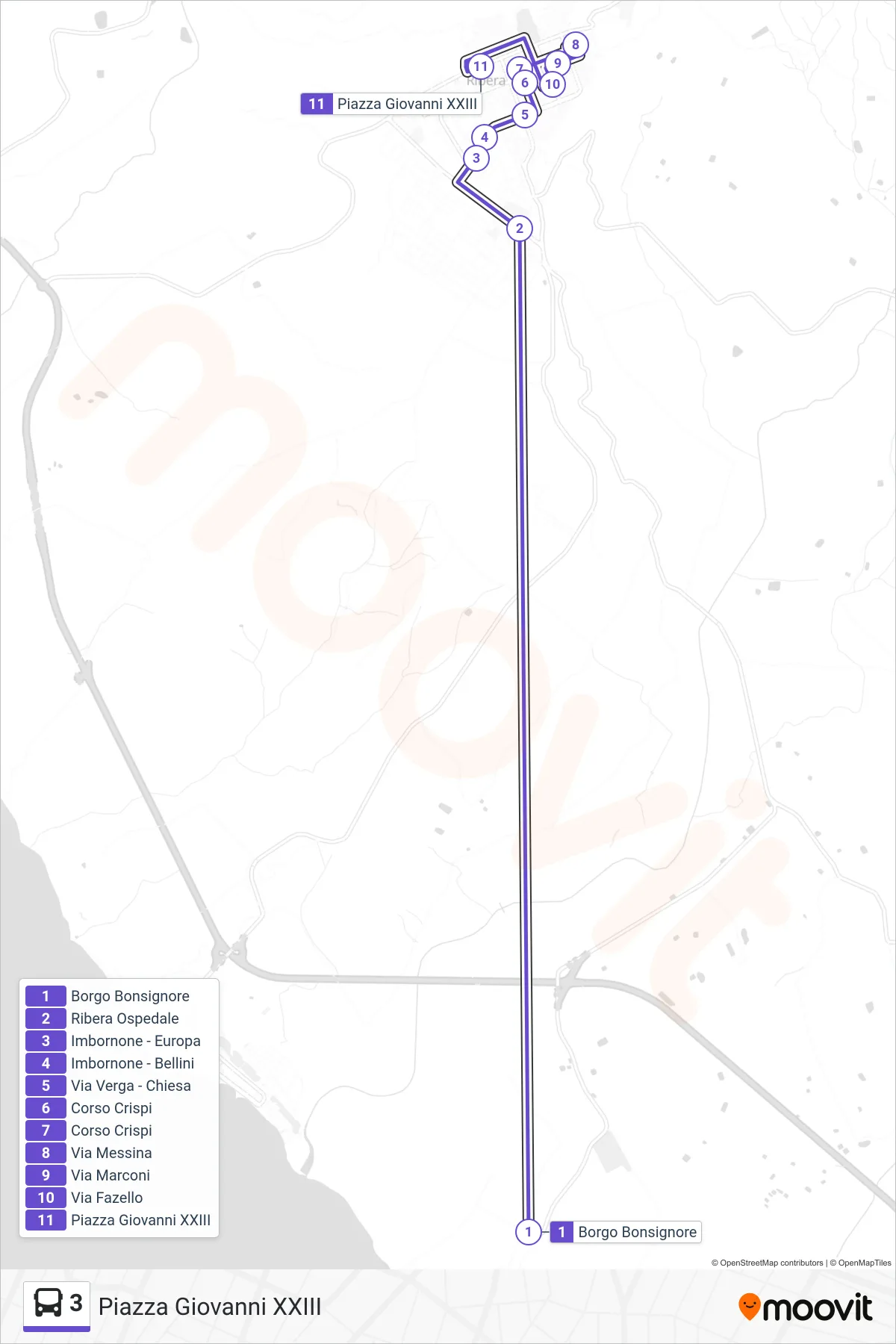 Linea 3 bus (Piazza Giovanni XXIII) - Percorsi e fermate sulla mappa