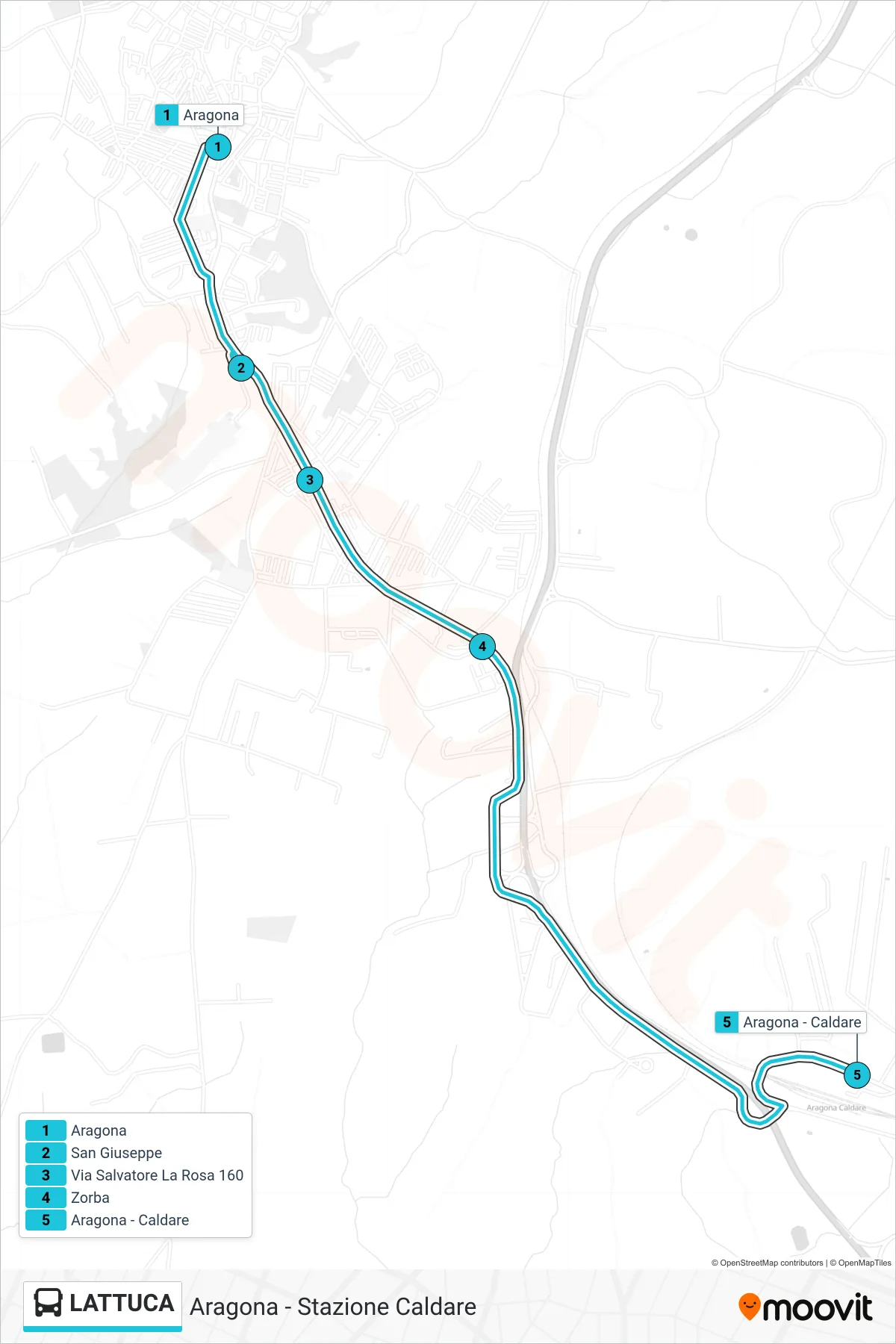 Linea LATTUCA bus (Aragona-Caldare FS) - Percorsi e fermate sulla mappa