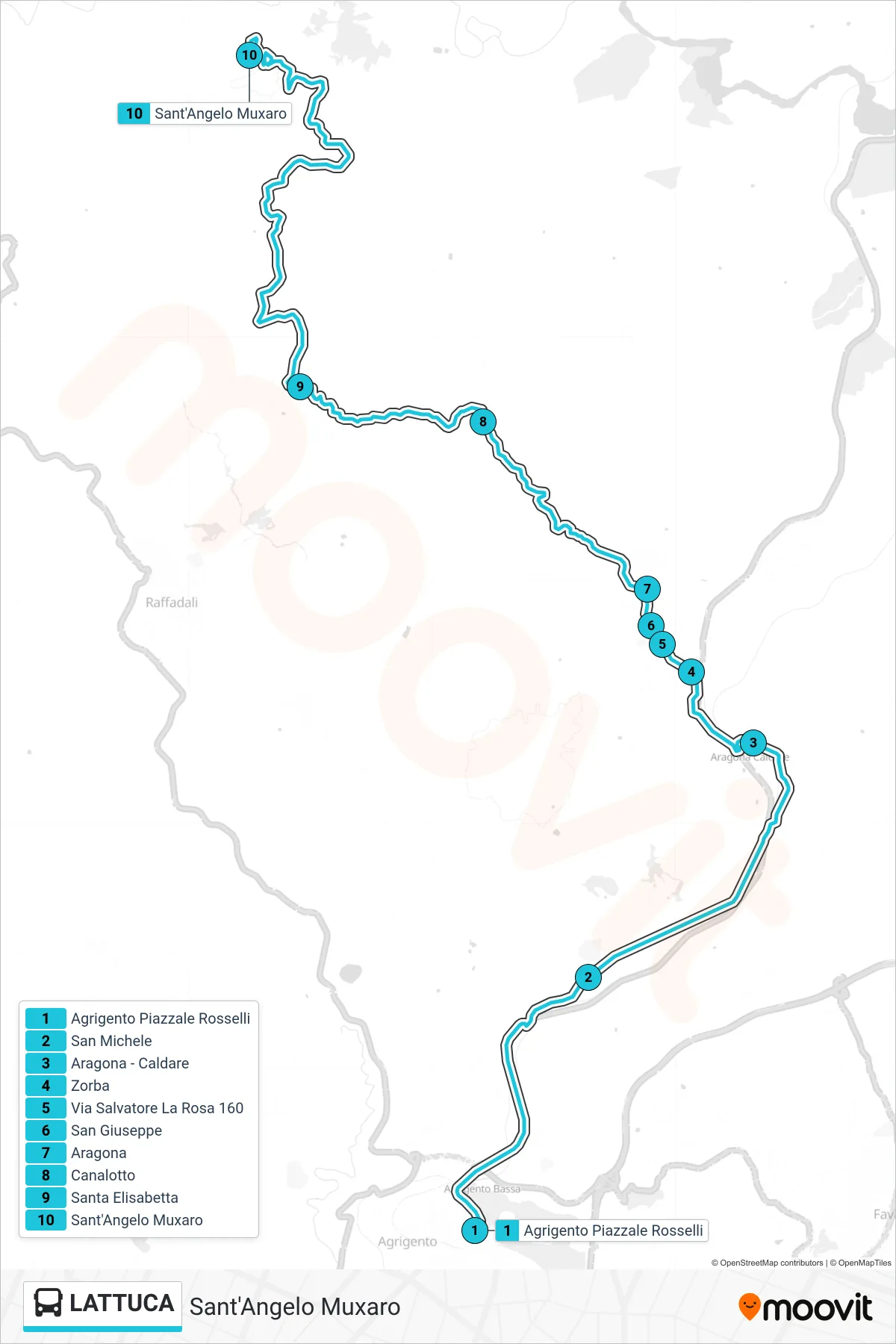 Linea LATTUCA  bus (Sant'Angelo Muxaro) - Percorsi e fermate sulla mappa